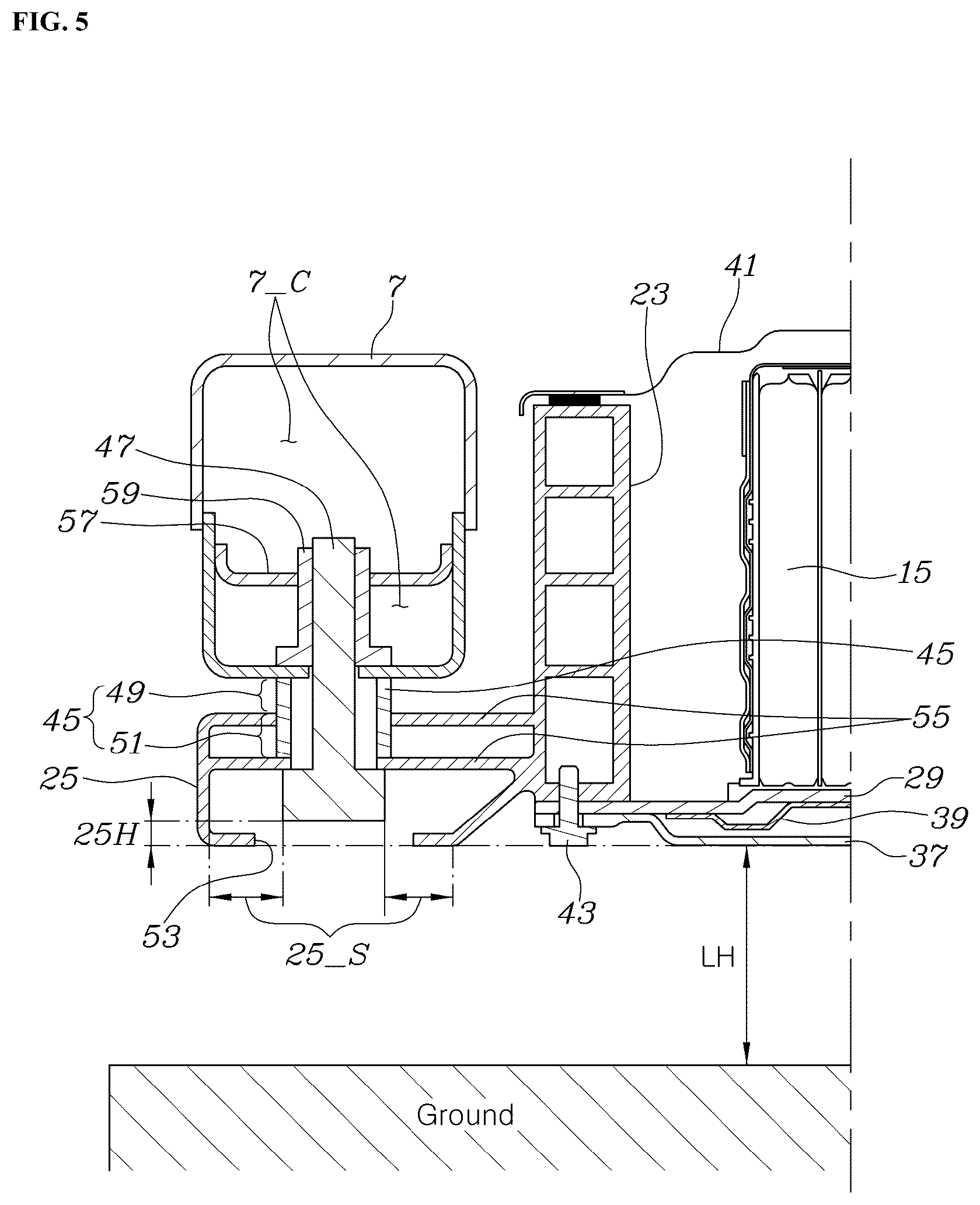 Patent US12620663 Figure 5 – Battery pack mounting structure for vehicle