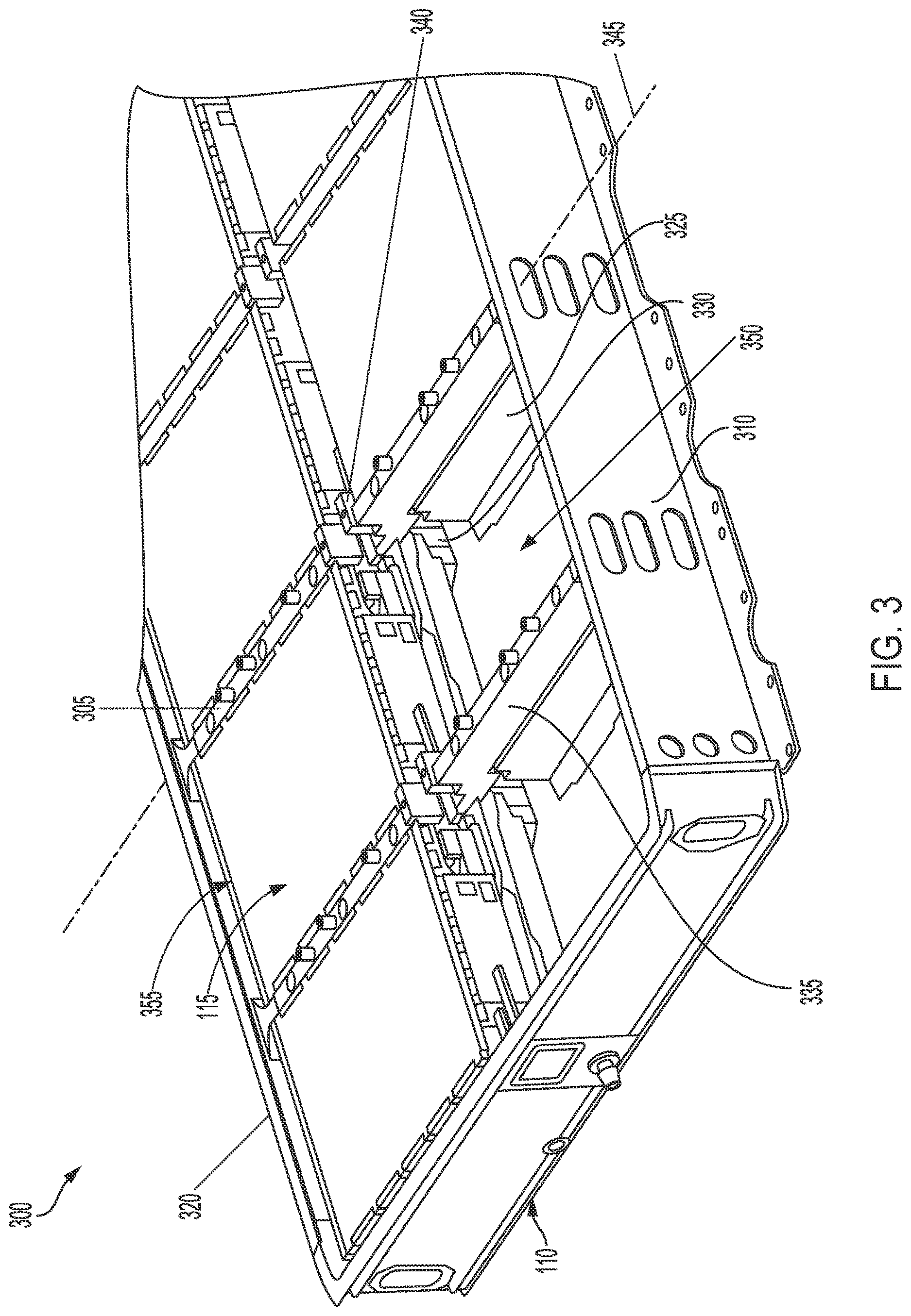 Patent US12620666 Figure 4 – Battery module mid plane crossmember mount