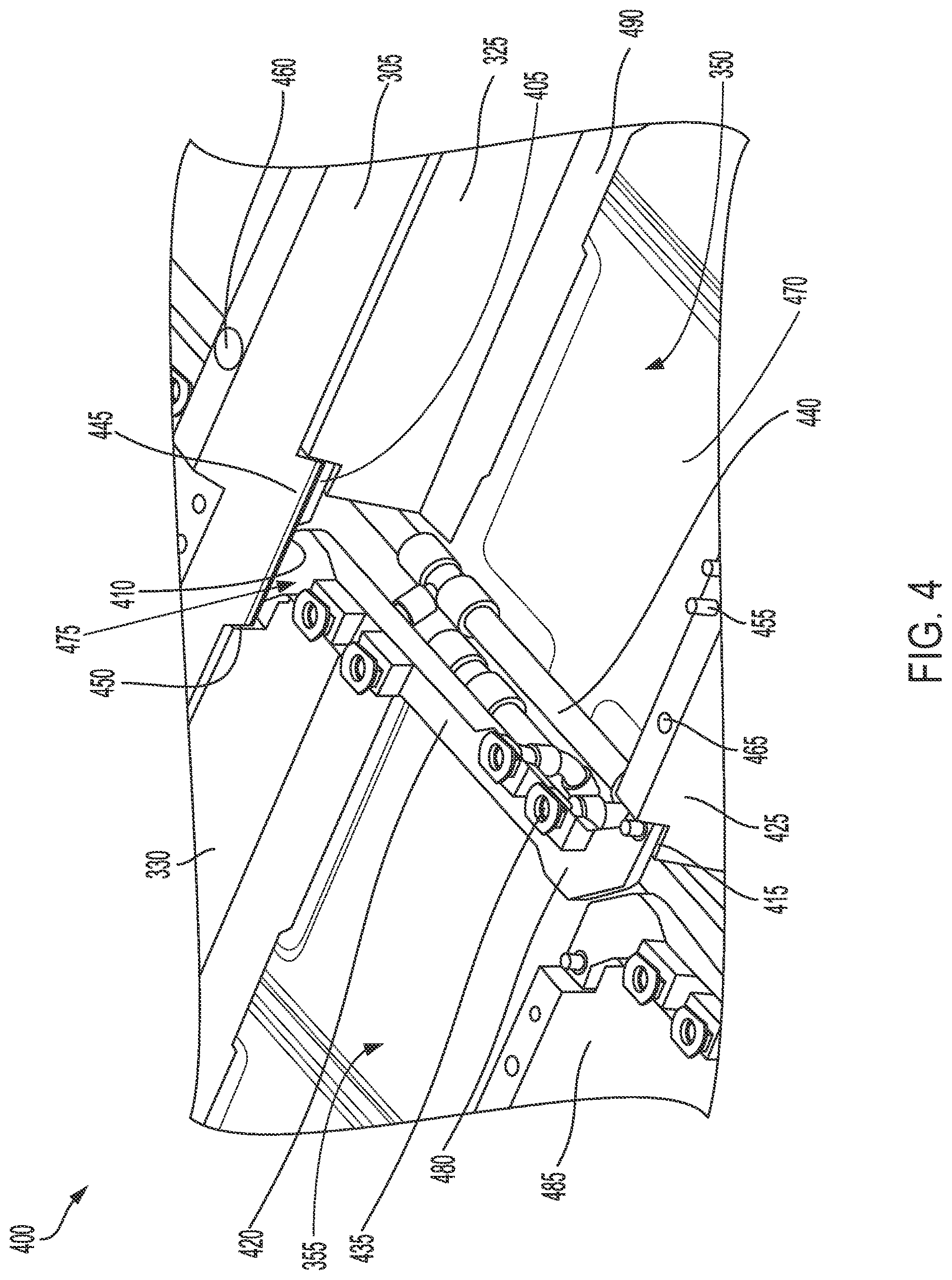 Patent US12620666 Figure 5 – Battery module mid plane crossmember mount