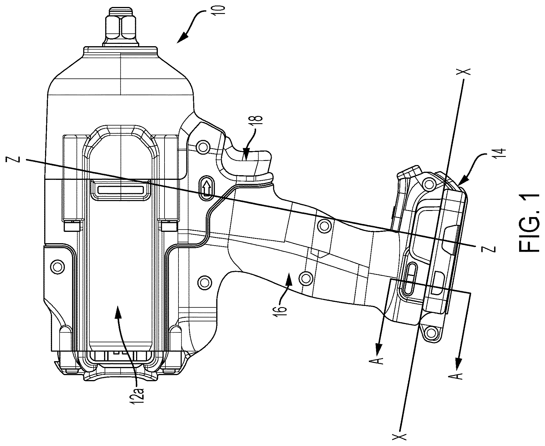 Patent US12620667 Figure 1 – Power tool having a multi-latch battery interface