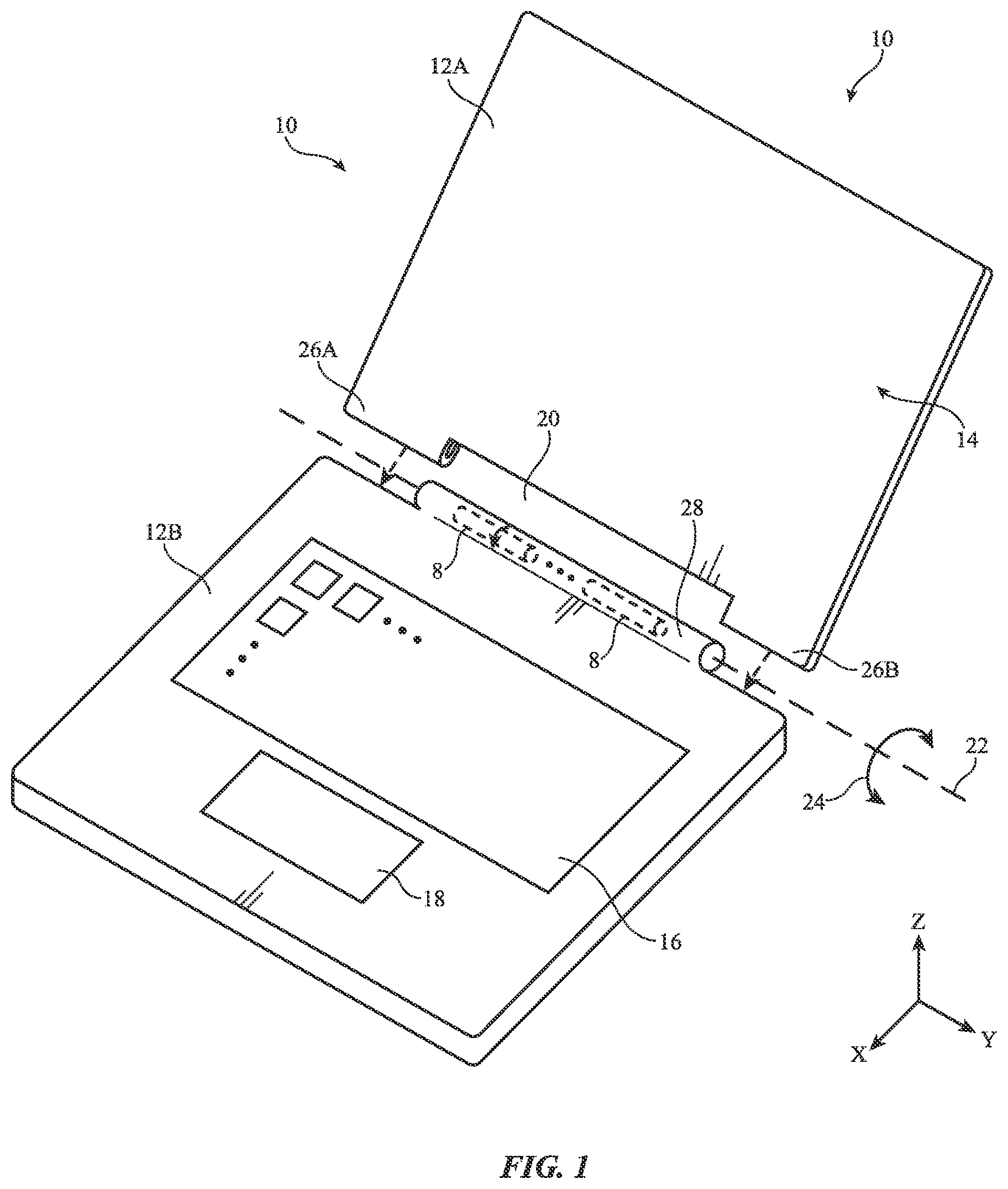 Patent US12620690 Figure 1 – Electronic device having clutch barrel antenna arm