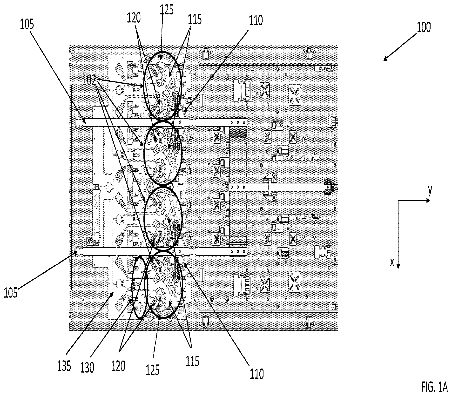 Patent US12620704 Figure 1 – Geared driver mechanism for a compact antenna phase shifter