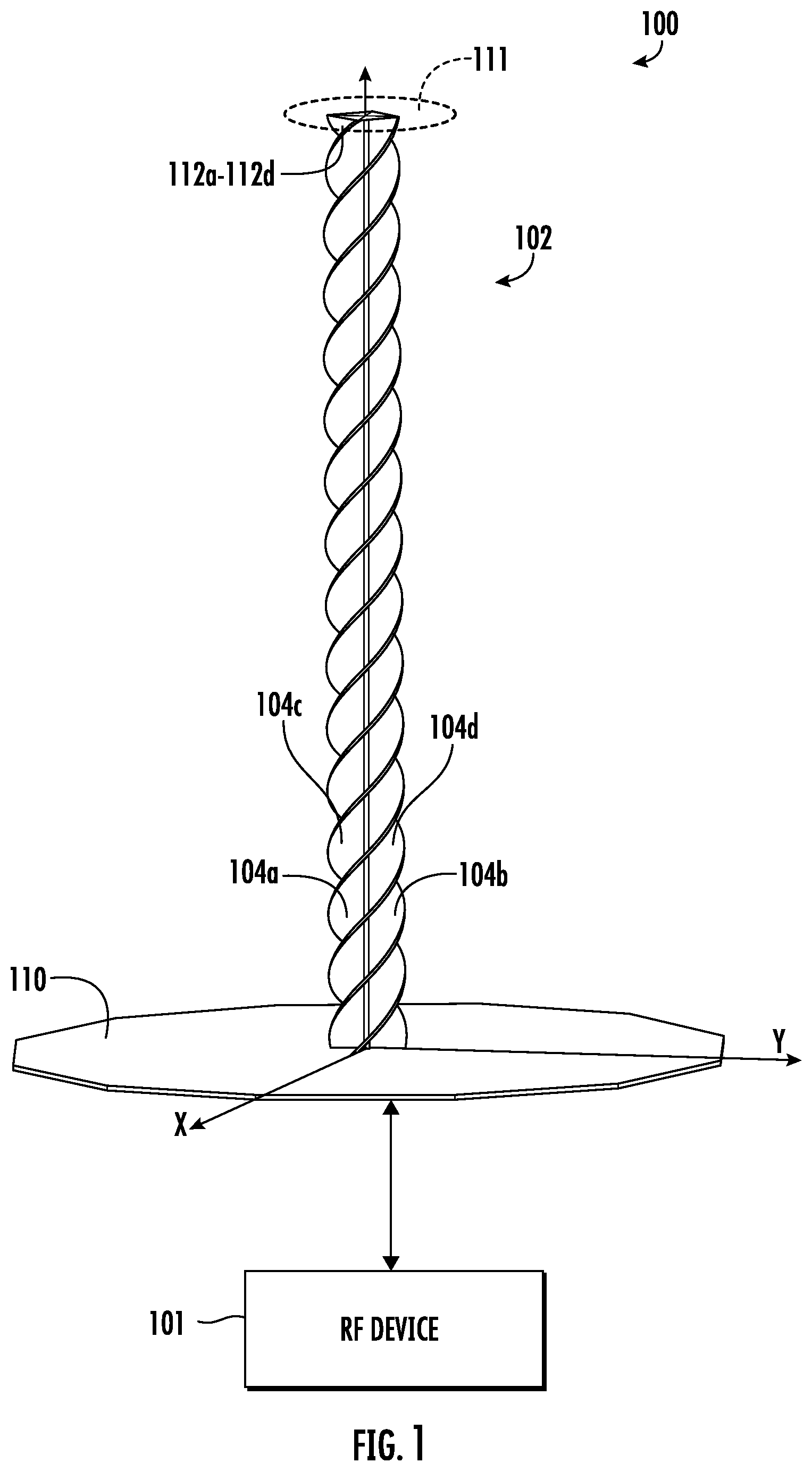 Patent US12620710 Figure 1 – Electronic device with isoflux antenna and related methods