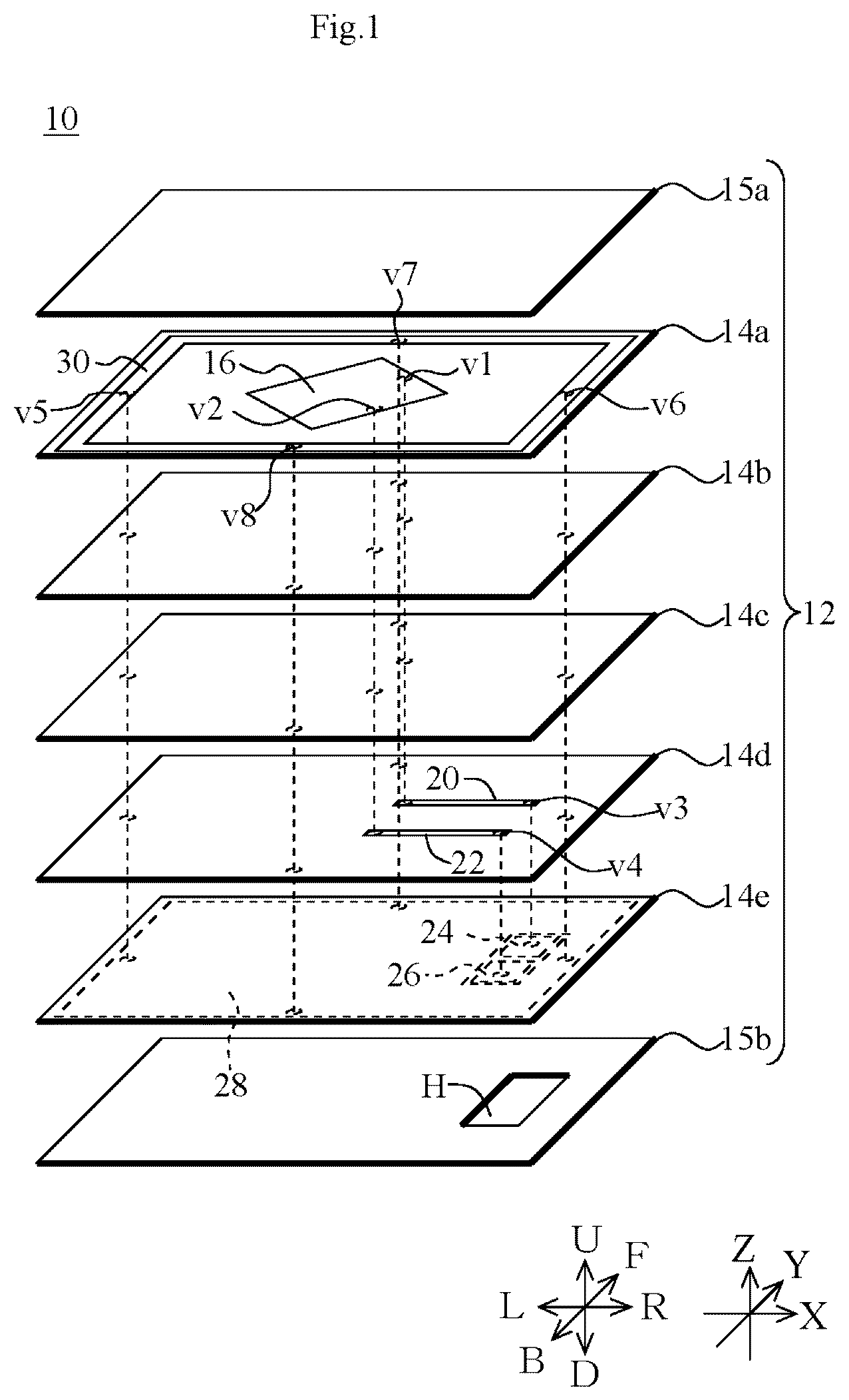Patent US12620712 Figure 1 – Multilayer board and antenna module