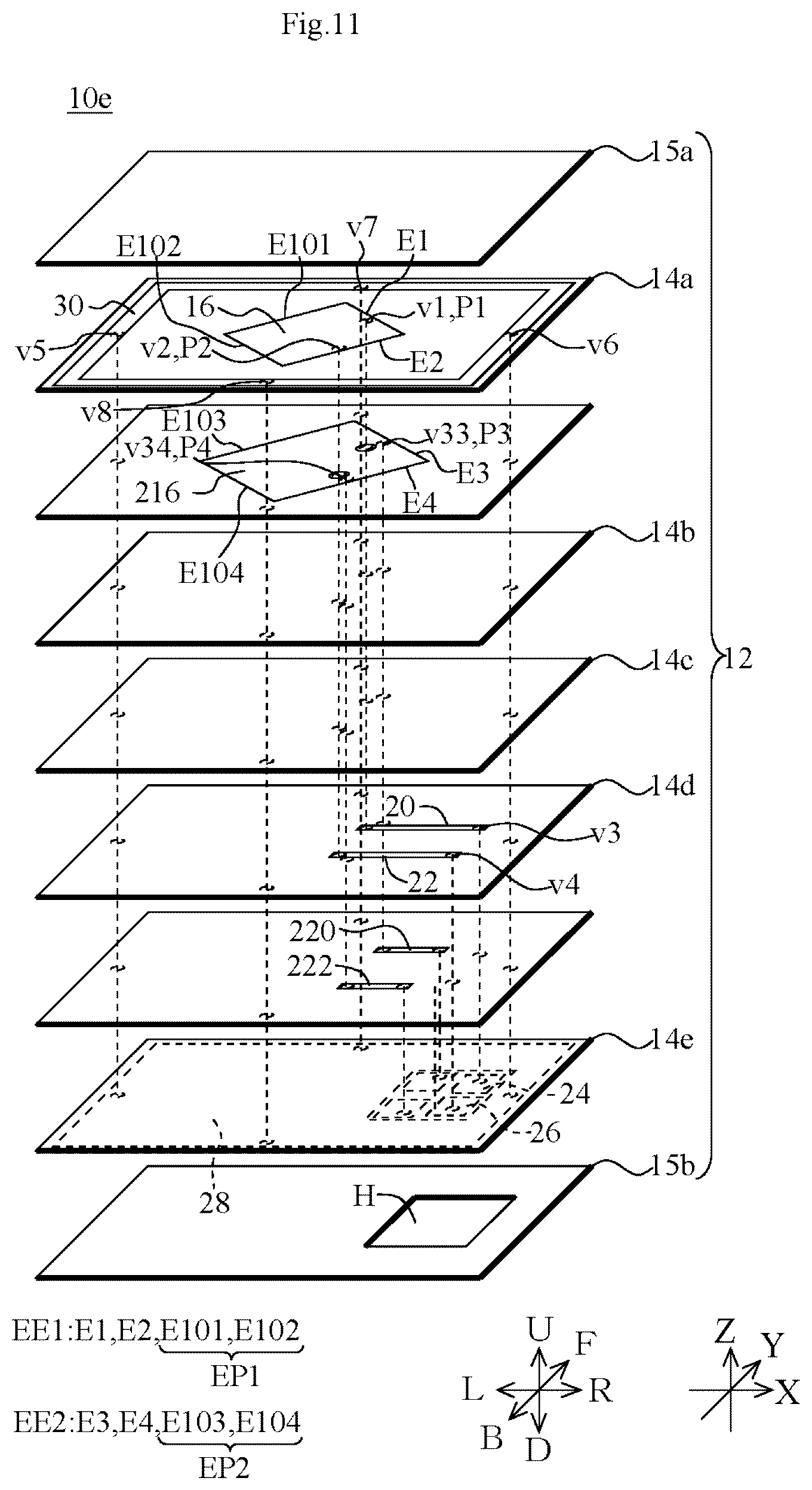 Patent US12620712 Figure 11 – Multilayer board and antenna module