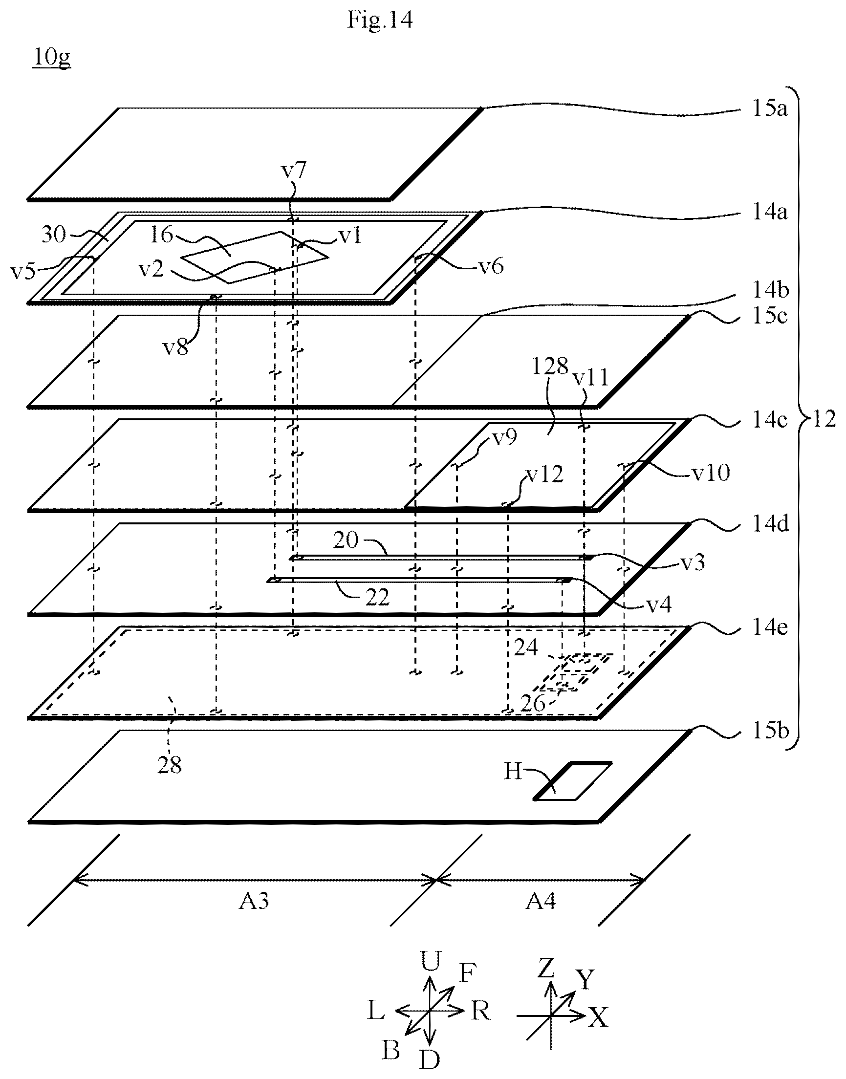 Patent US12620712 Figure 14 – Multilayer board and antenna module