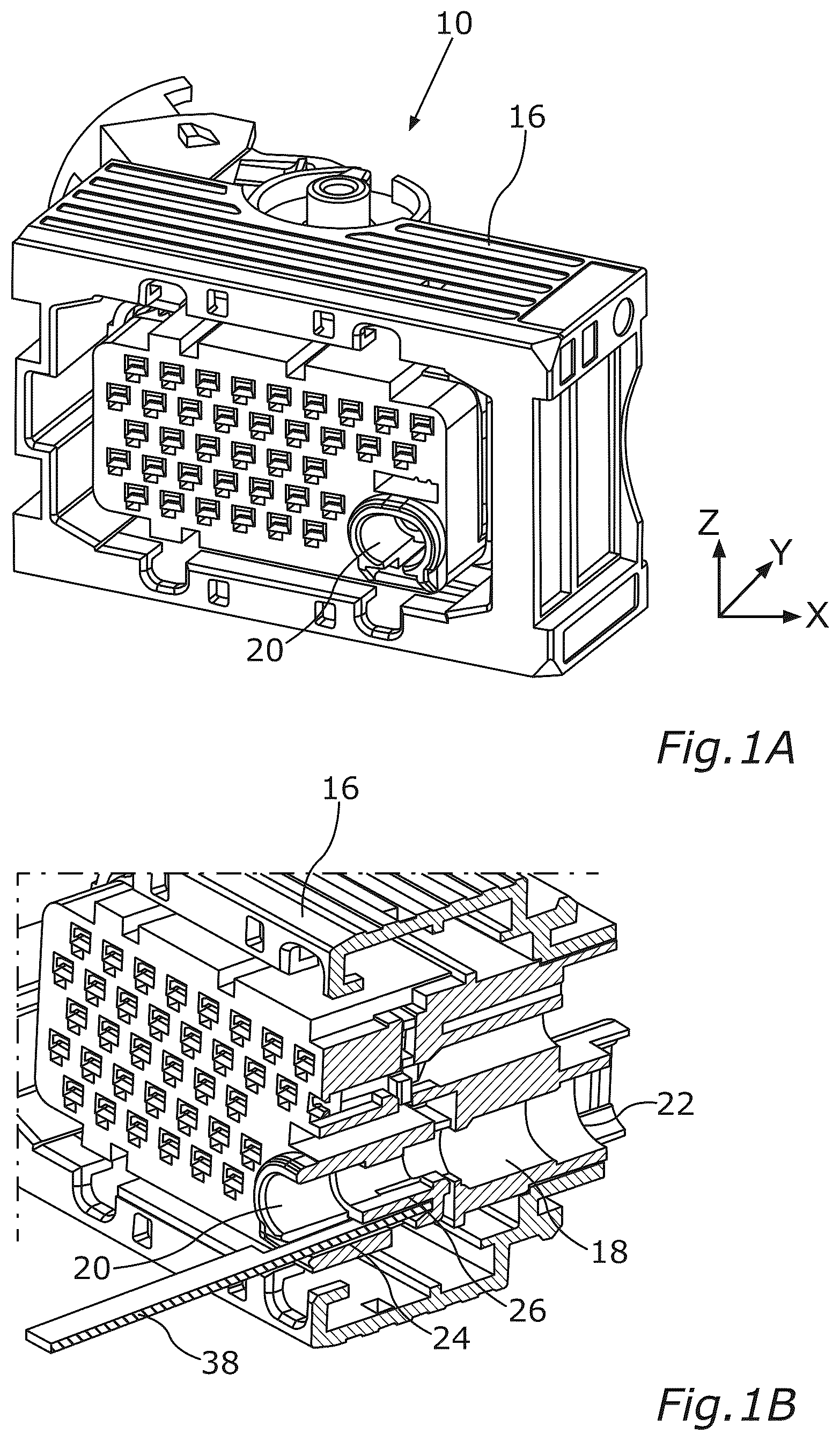 Patent US12620744 Figure 1 – Connector system with tool-accessible latching mechanism
