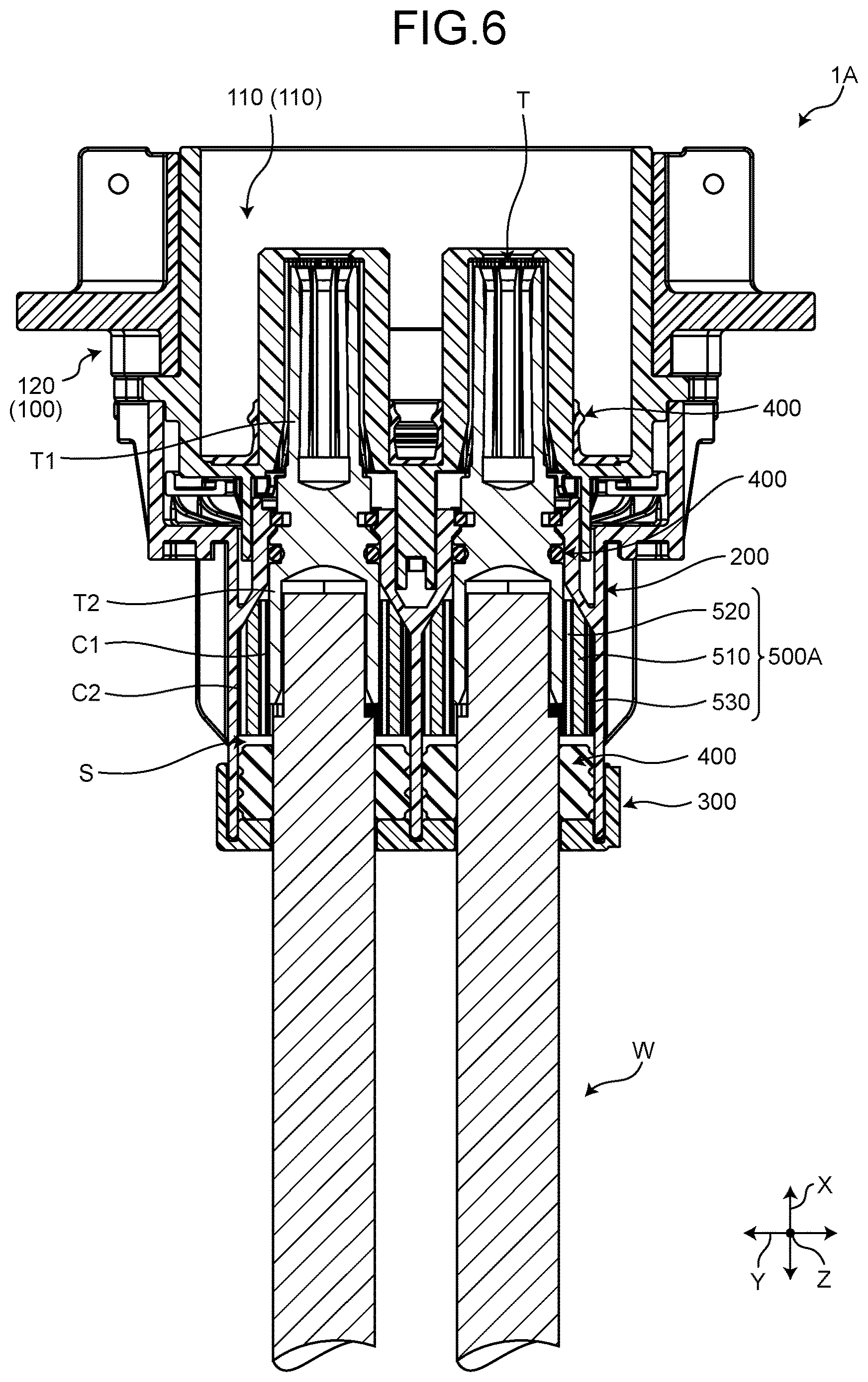 Patent US12620746 Figure 6 – Connector with elastic heat storage member abutting electric wire connection part