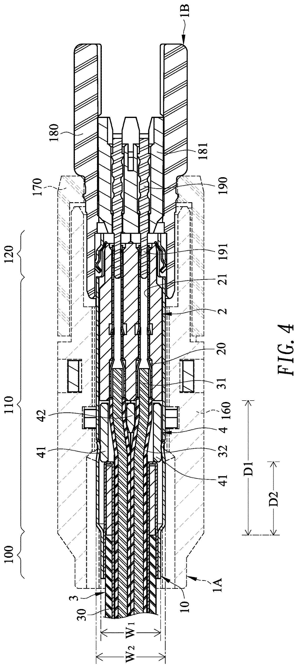 Patent US12620749 Figure 4 – Cable connector and metal housing thereof
