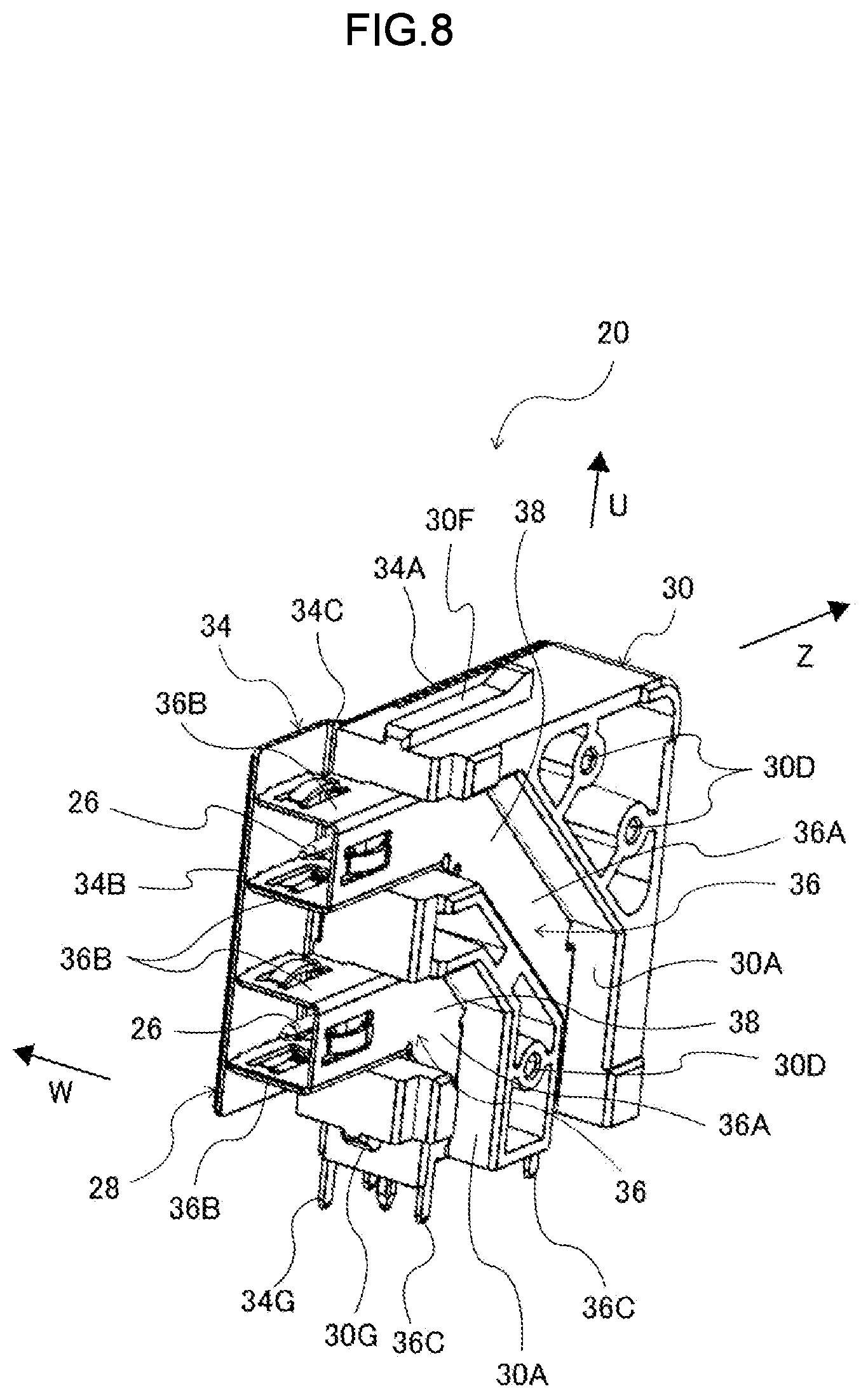 Patent US12620751 Figure 8 – Connector with pair of terminals and coupling portion