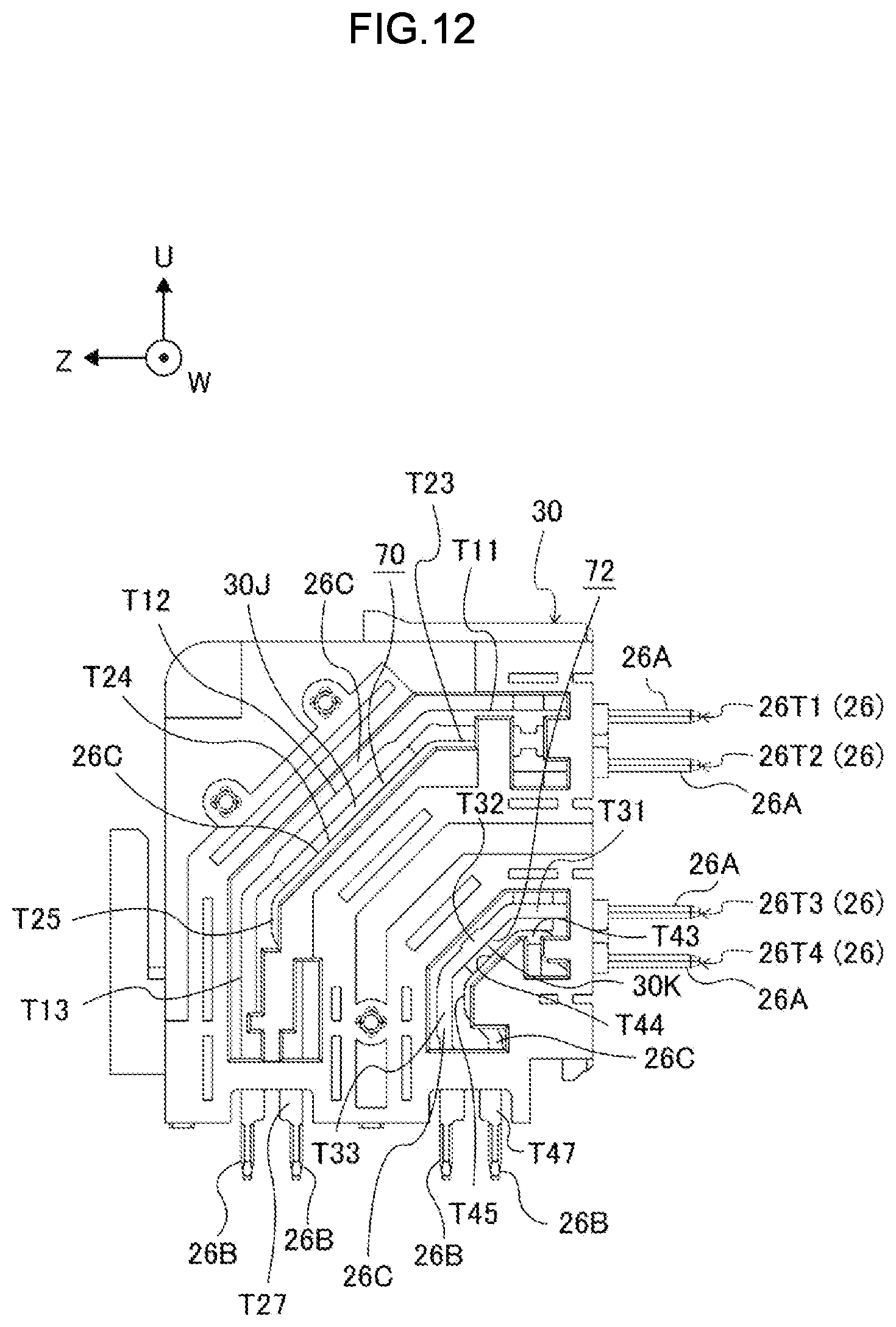 Patent US12620751 Figure 12 – Connector with pair of terminals and coupling portion