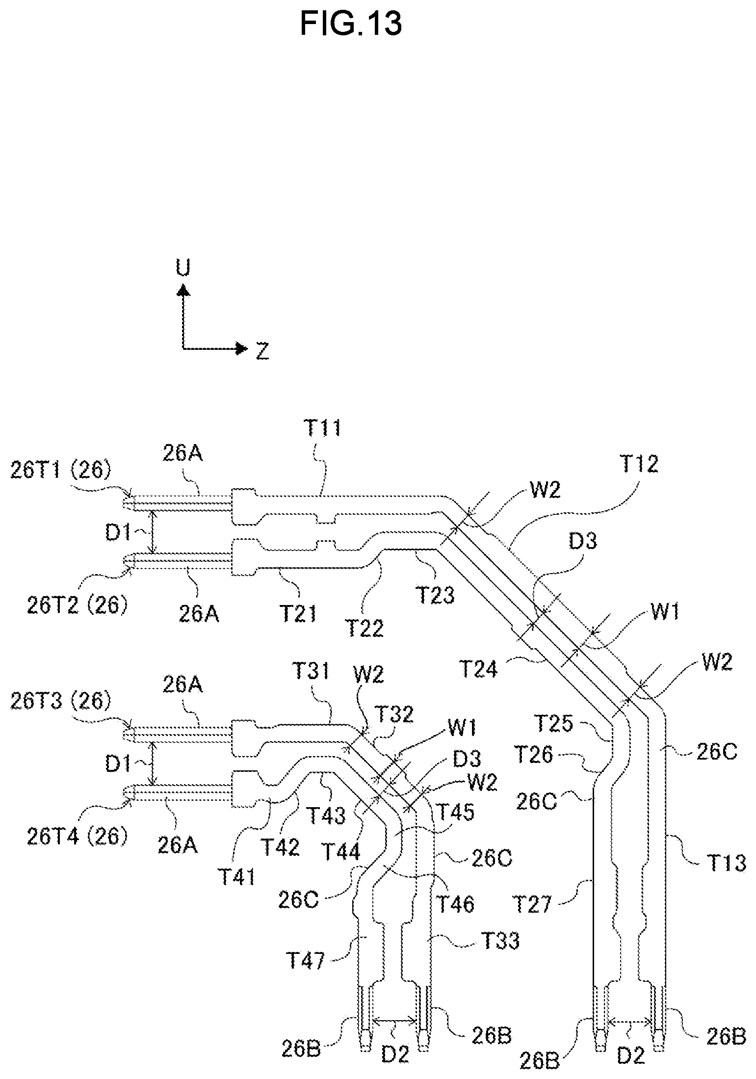 Patent US12620751 Figure 13 – Connector with pair of terminals and coupling portion