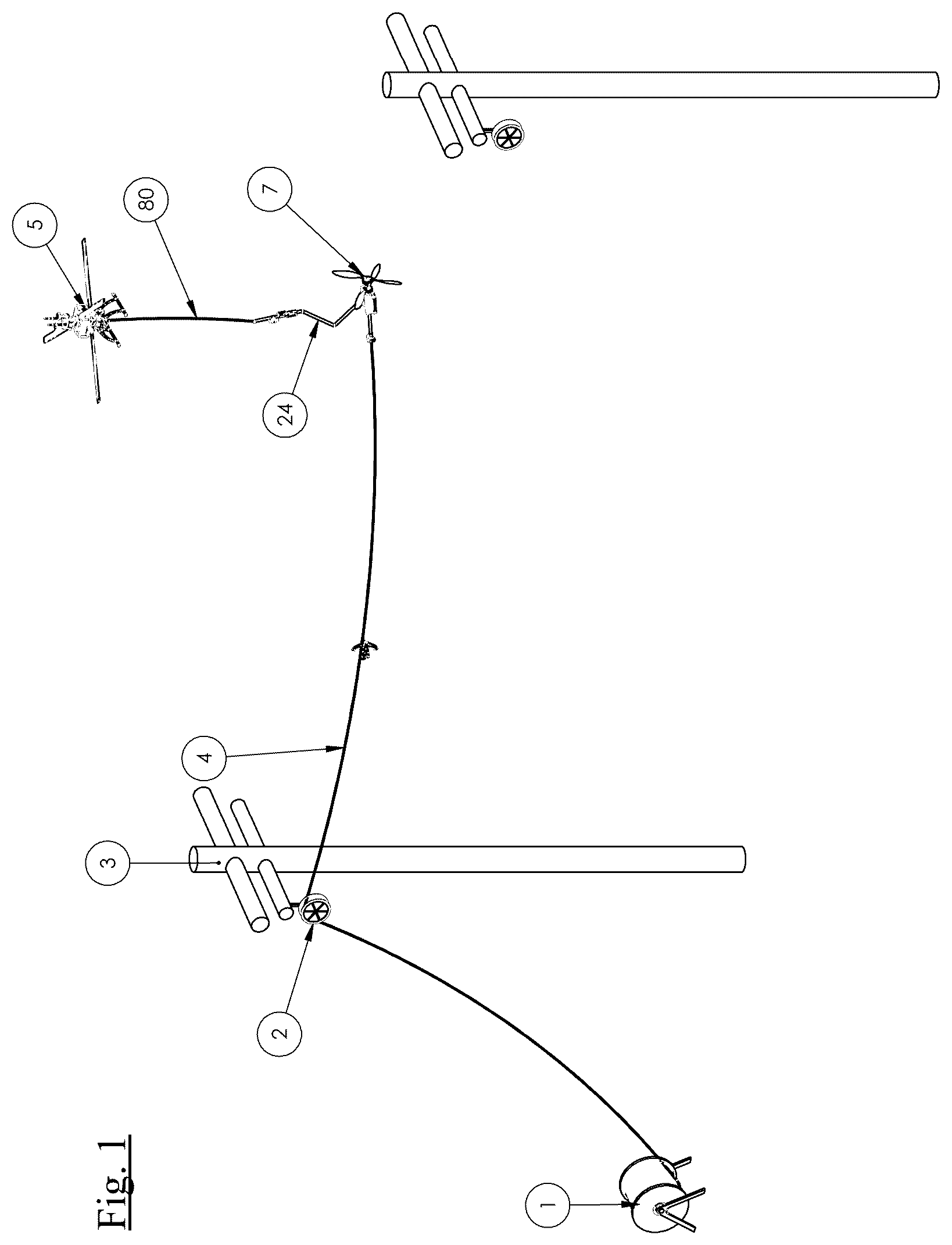 Patent US12620787 Figure 1 – System and method for stringing spans of cable