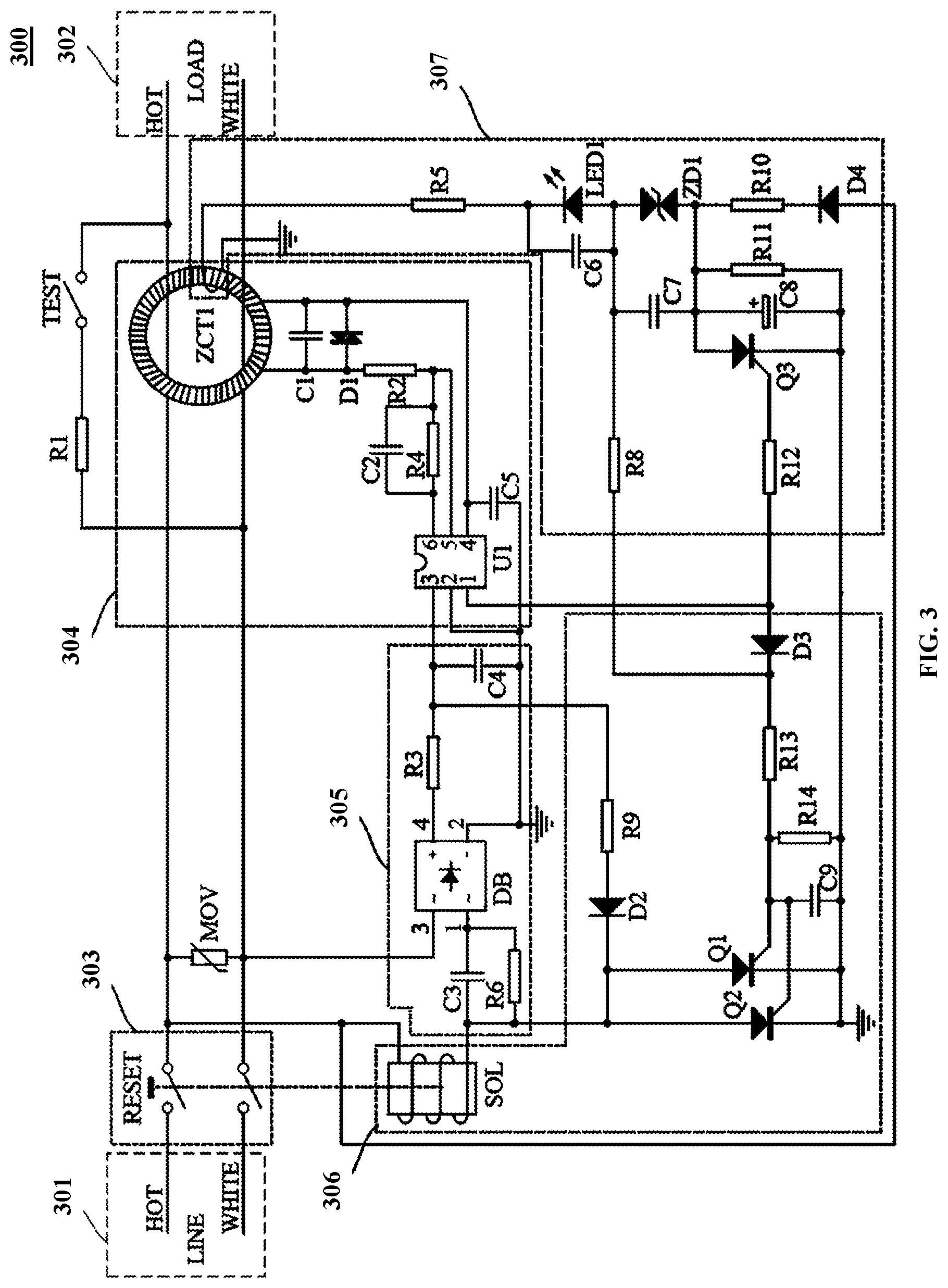 Patent US12620801 Figure 2 – Leakage current detection and interruption device and related electrical connectors and electrical appliances