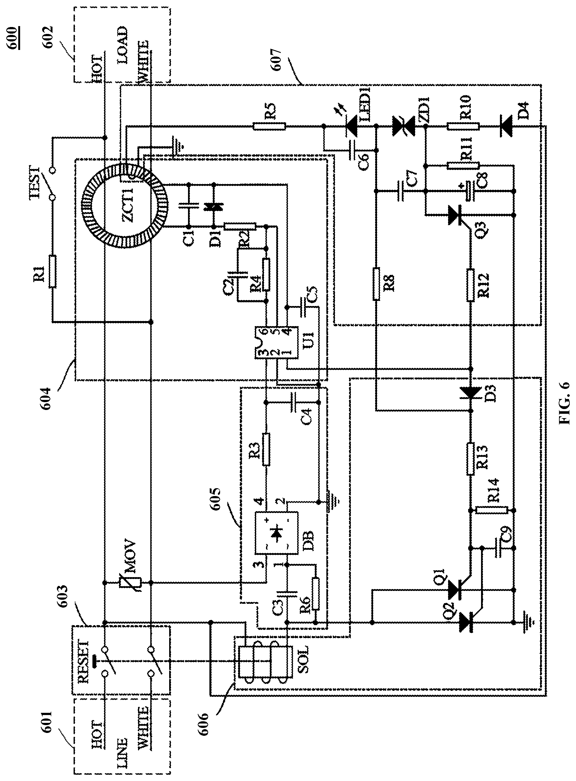 Patent US12620801 Figure 5 – Leakage current detection and interruption device and related electrical connectors and electrical appliances