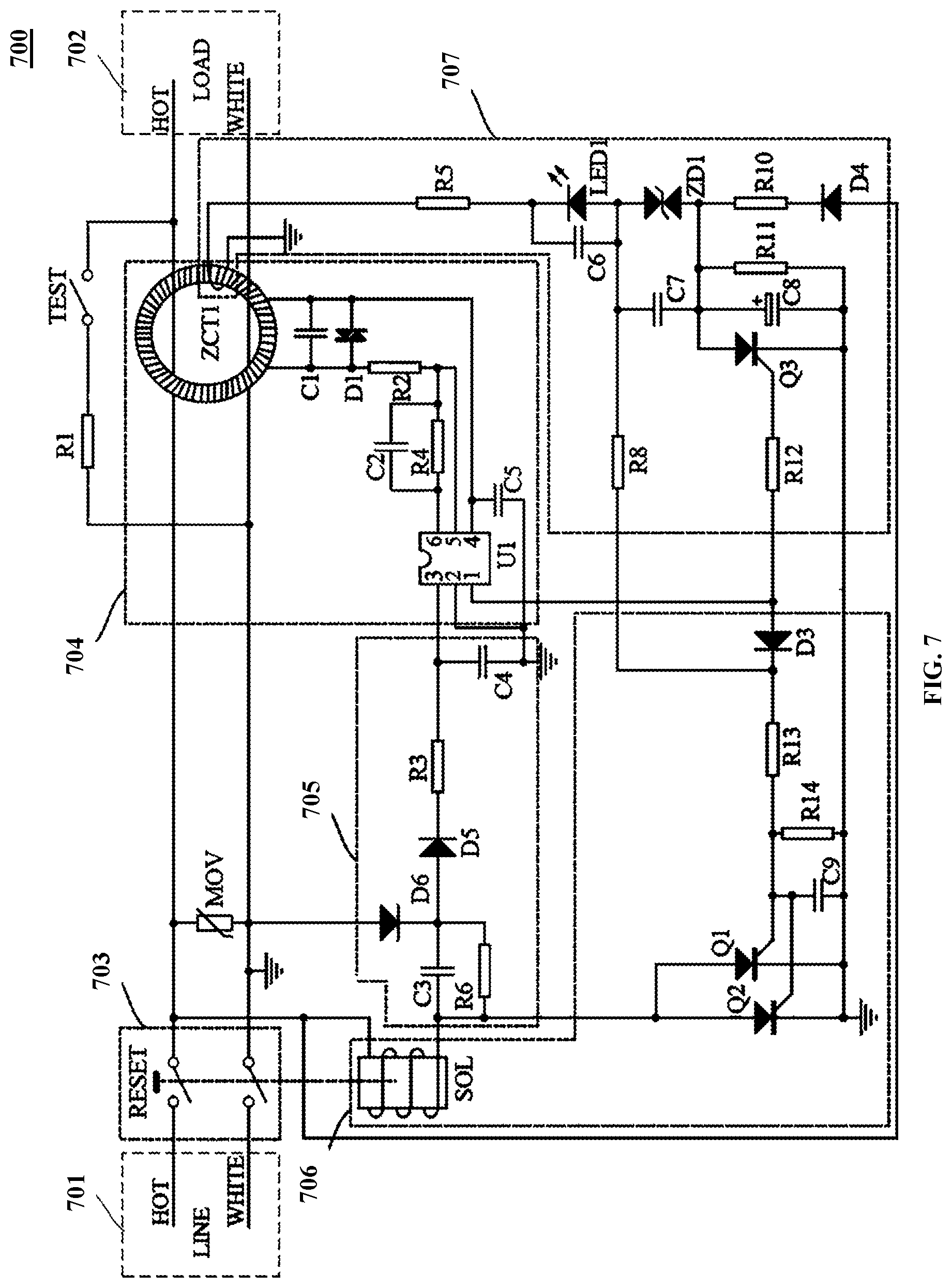 Patent US12620801 Figure 6 – Leakage current detection and interruption device and related electrical connectors and electrical appliances