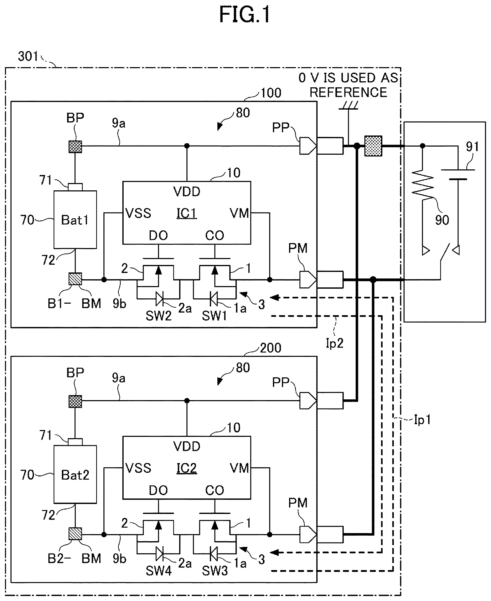 Patent US12620820 Figure 1 – Secondary battery protection circuit, battery pack, battery system, and method for protecting secondary battery