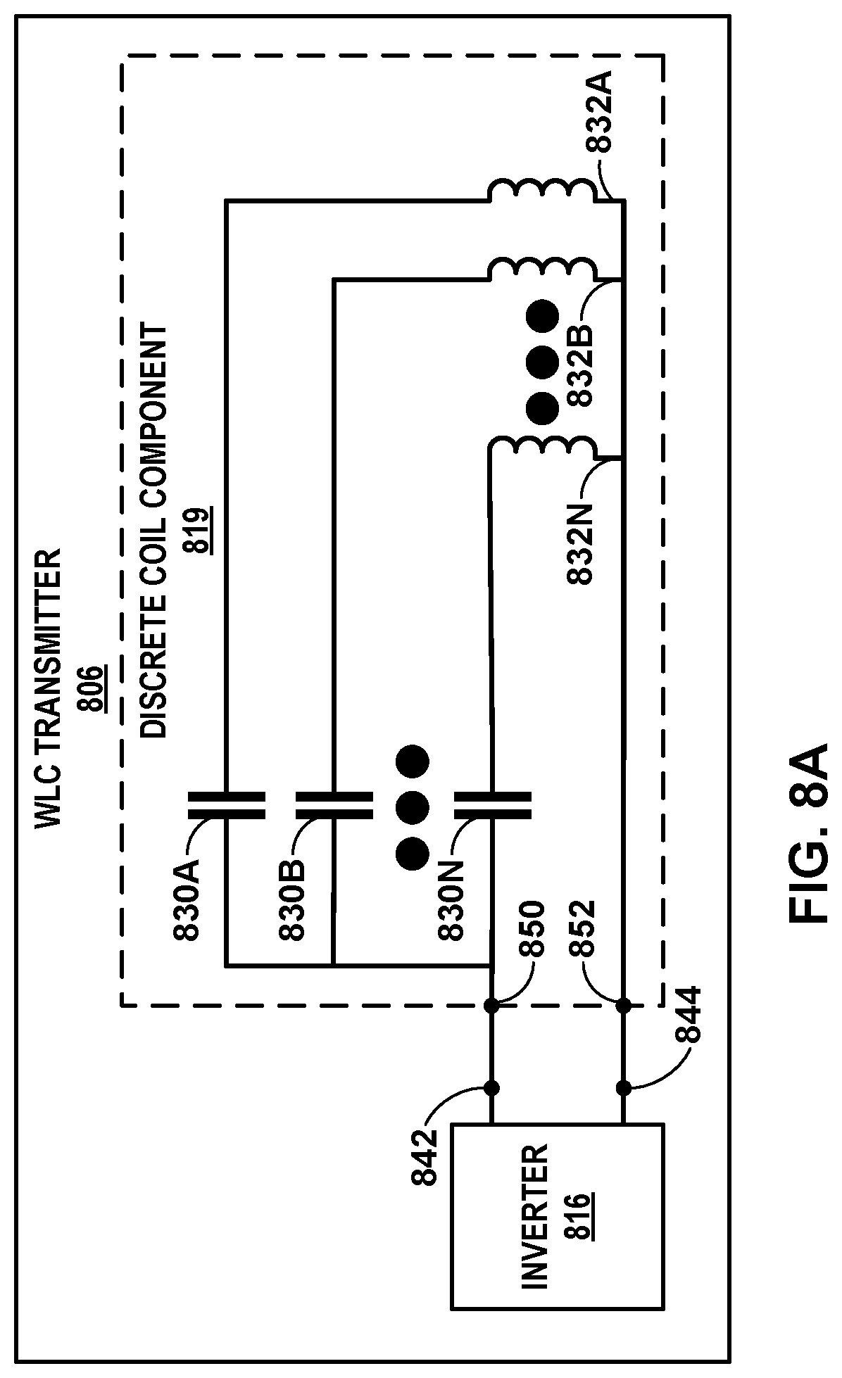Patent US12620834 Figure 8 – Wireless charging with split resonant capacitors