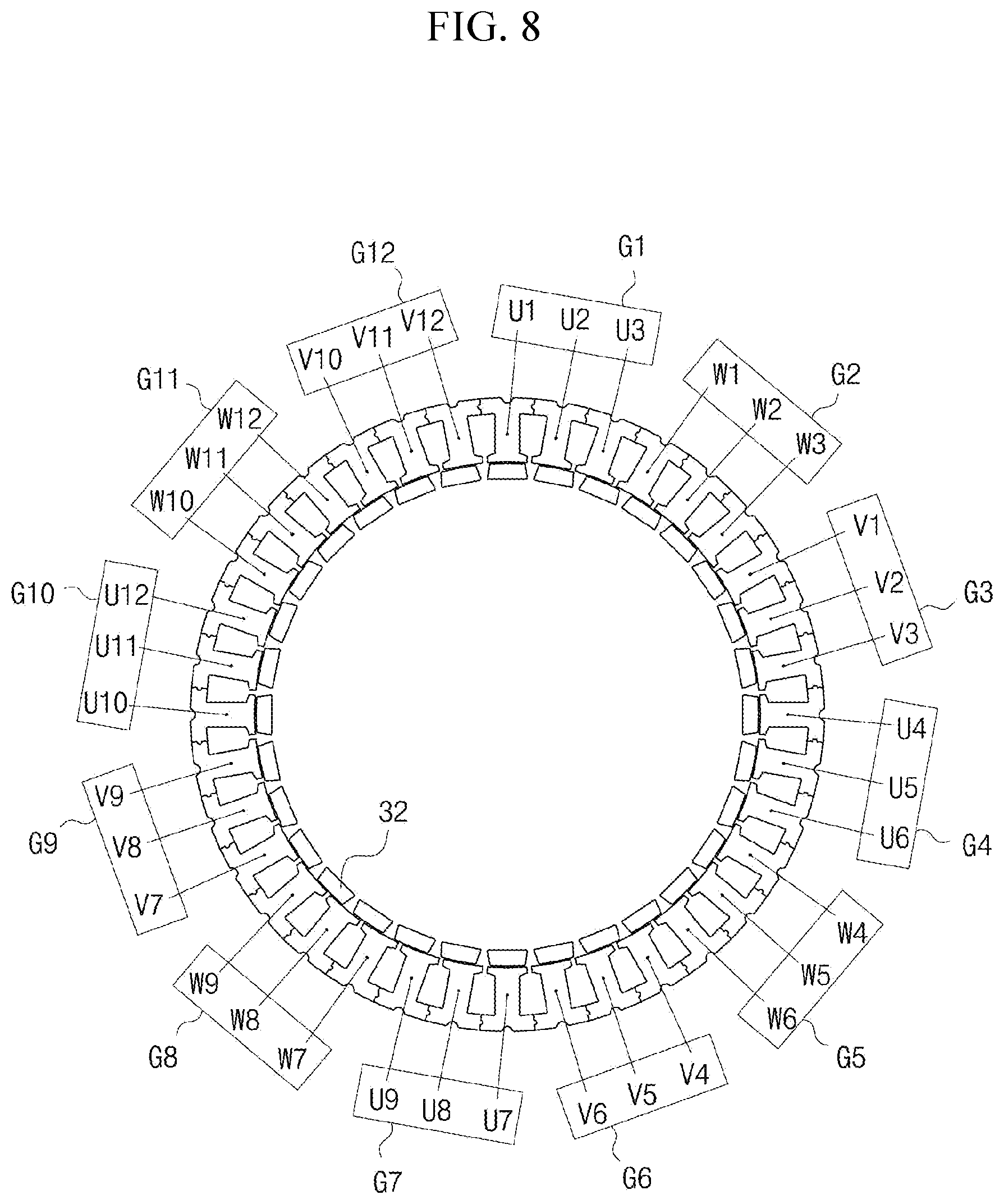 Patent US12620841 Figure 13 – Stator having bus bar structure, propeller driving motor using same, and method for manufacturing stator