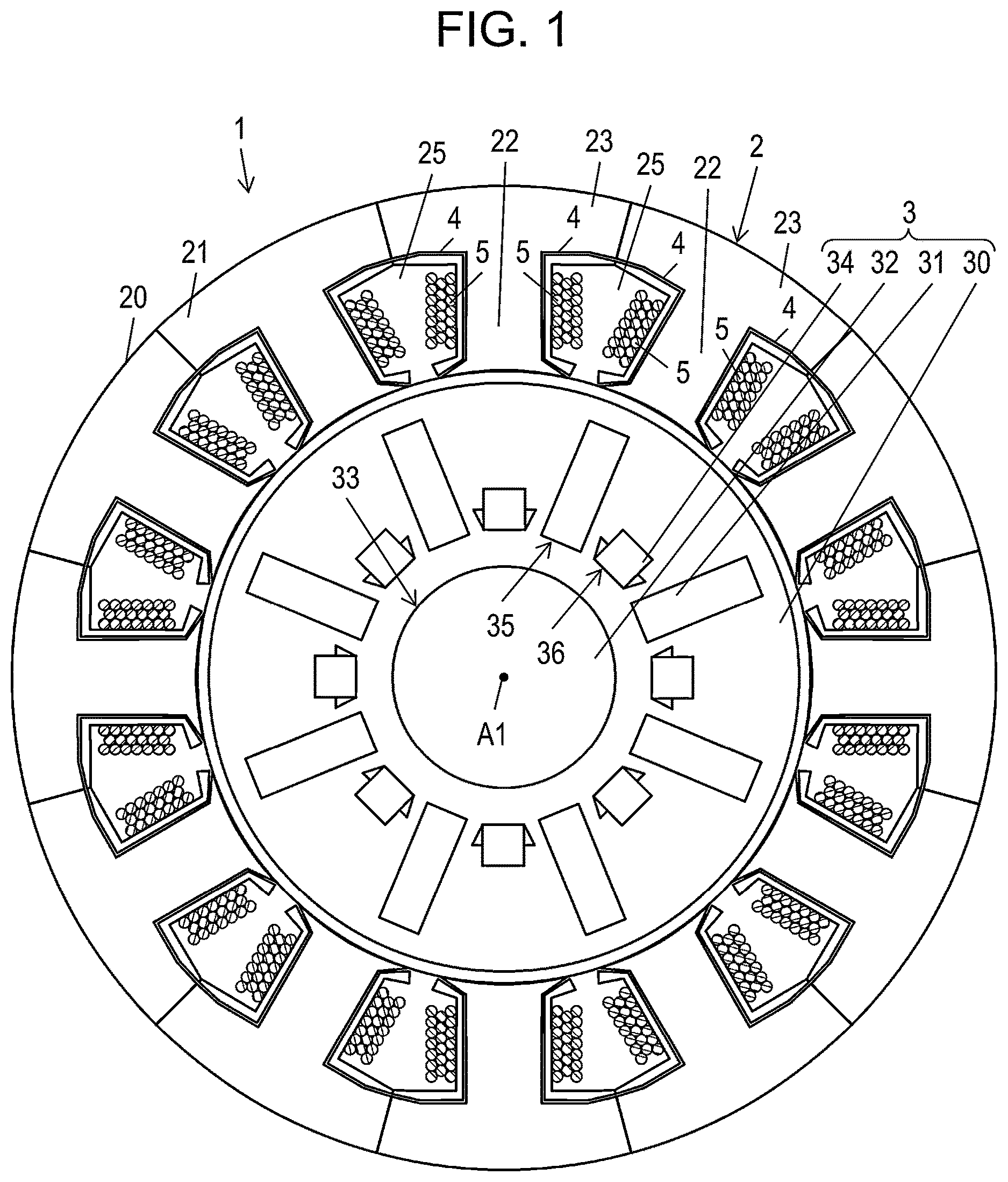 Patent US12620843 Figure 1 – Stator and rotary electric machine