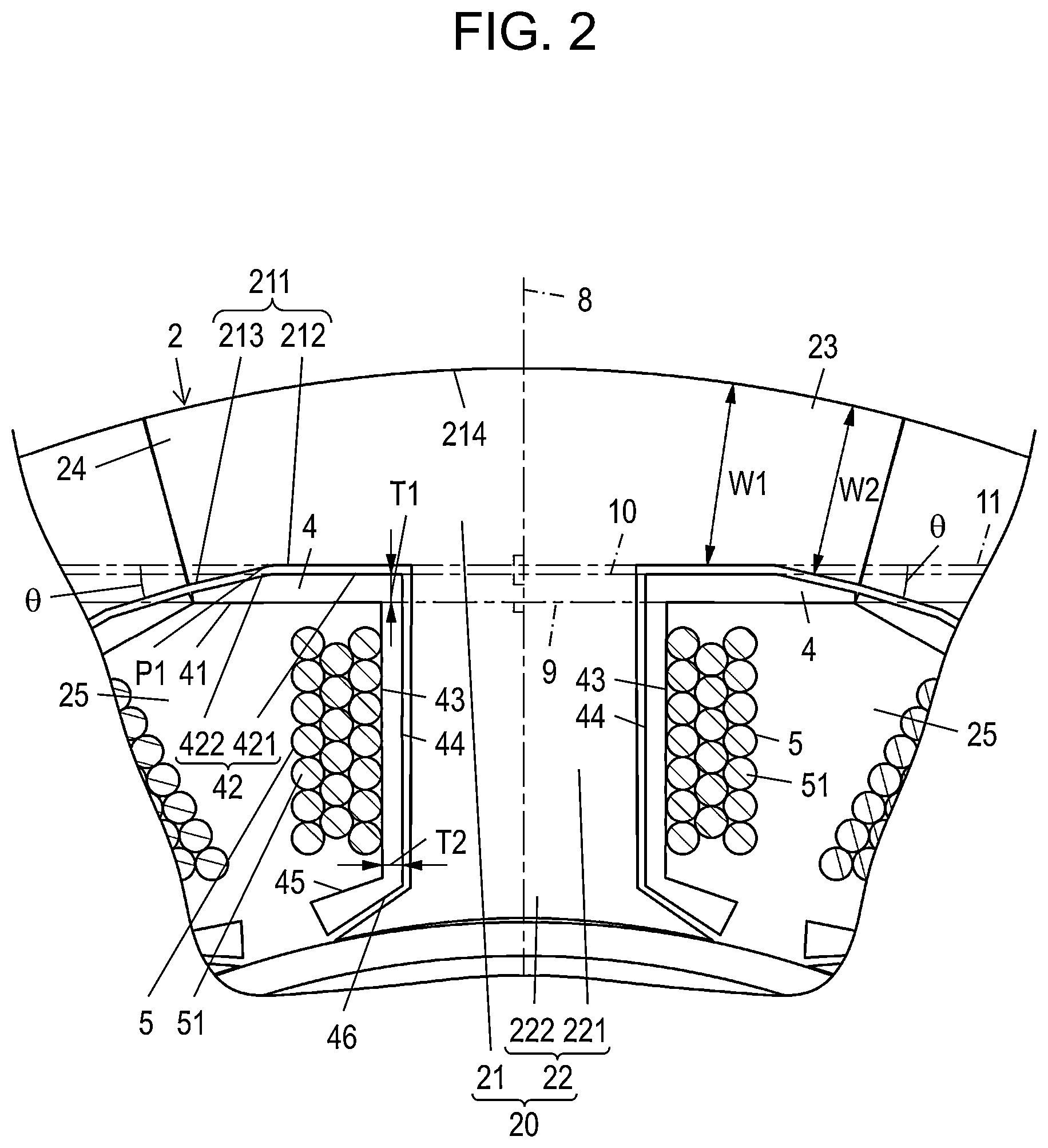 Patent US12620843 Figure 2 – Stator and rotary electric machine