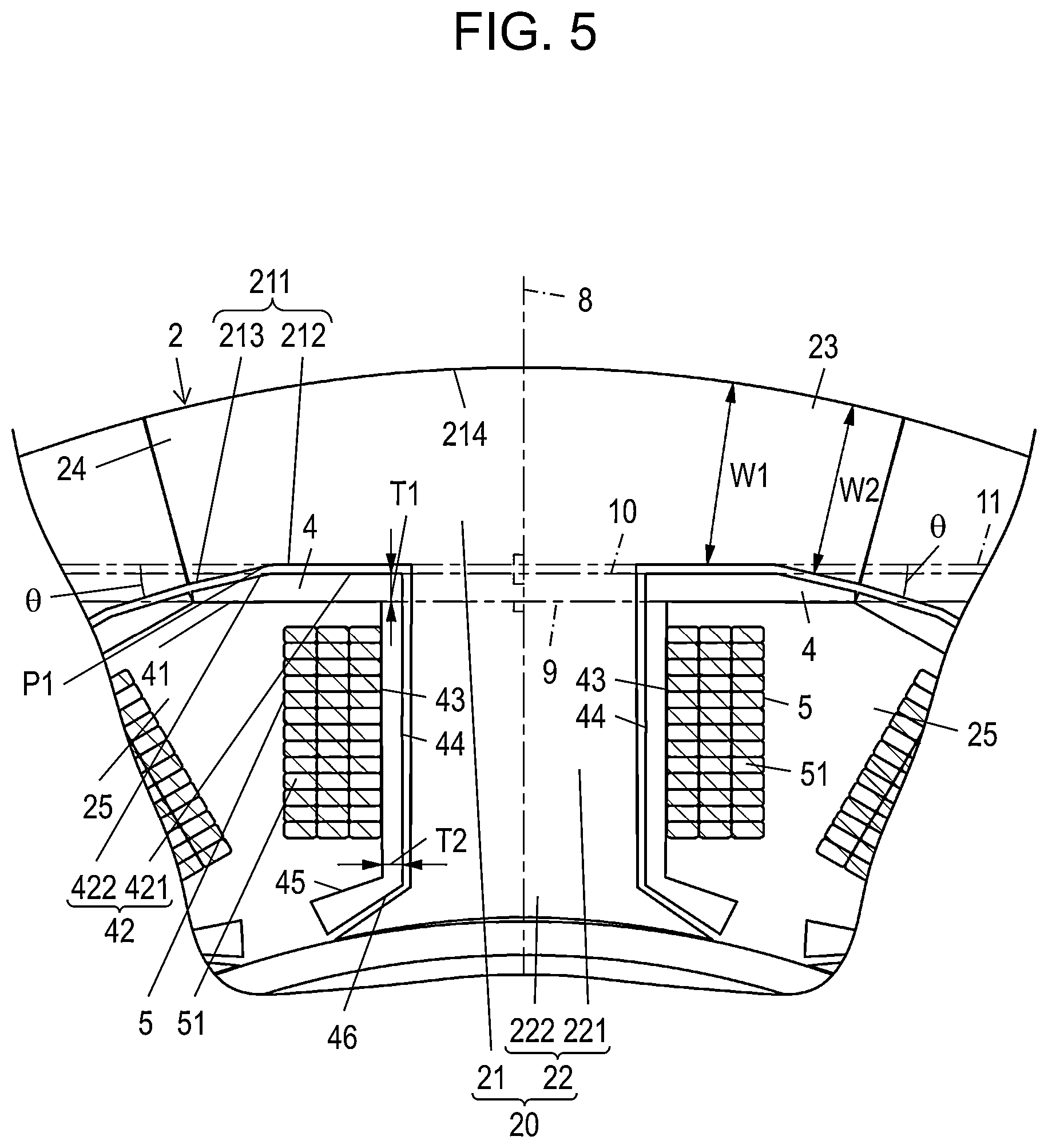 Patent US12620843 Figure 5 – Stator and rotary electric machine