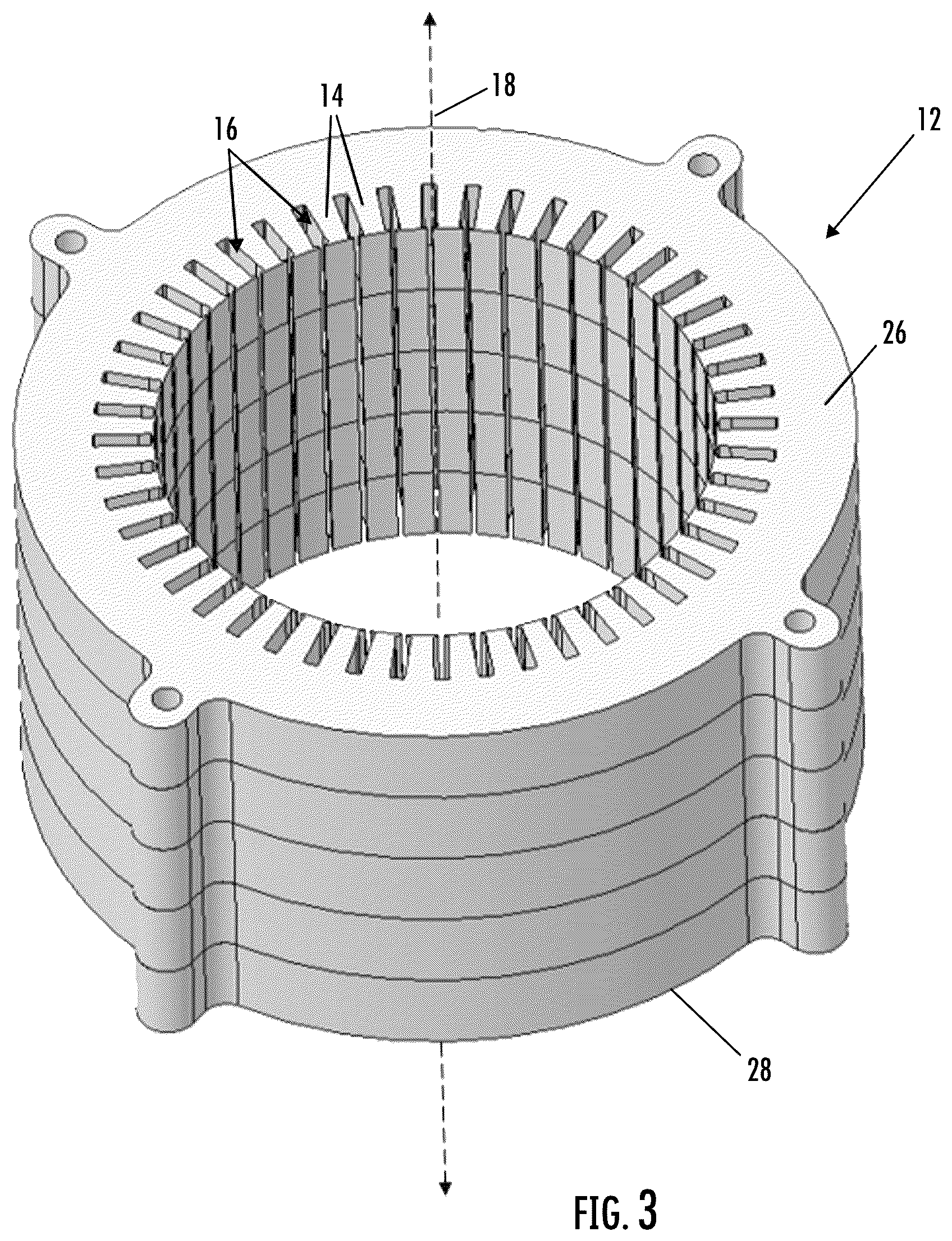 Patent US12620857 Figure 3 – Stator winding arrangement with connections for adjacent diamond coils