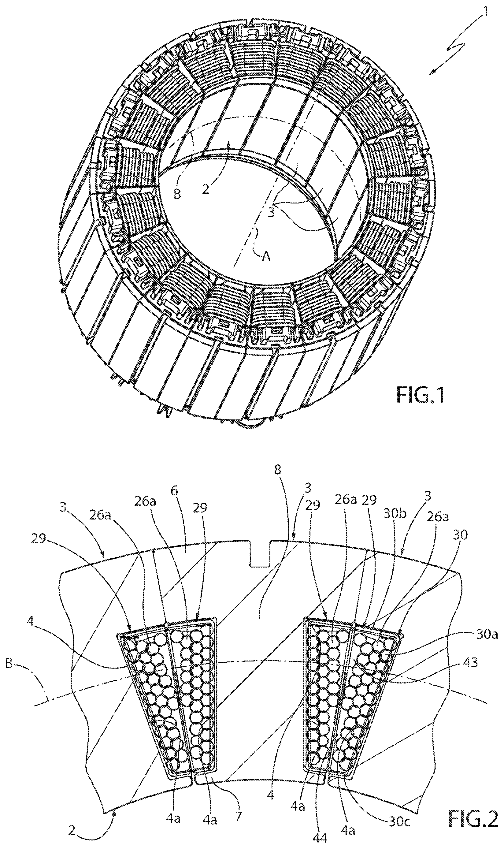 Patent US12620858 Figure 1 – Electric machine stator with foldable insulating elements, and method for manufacturing such a stator