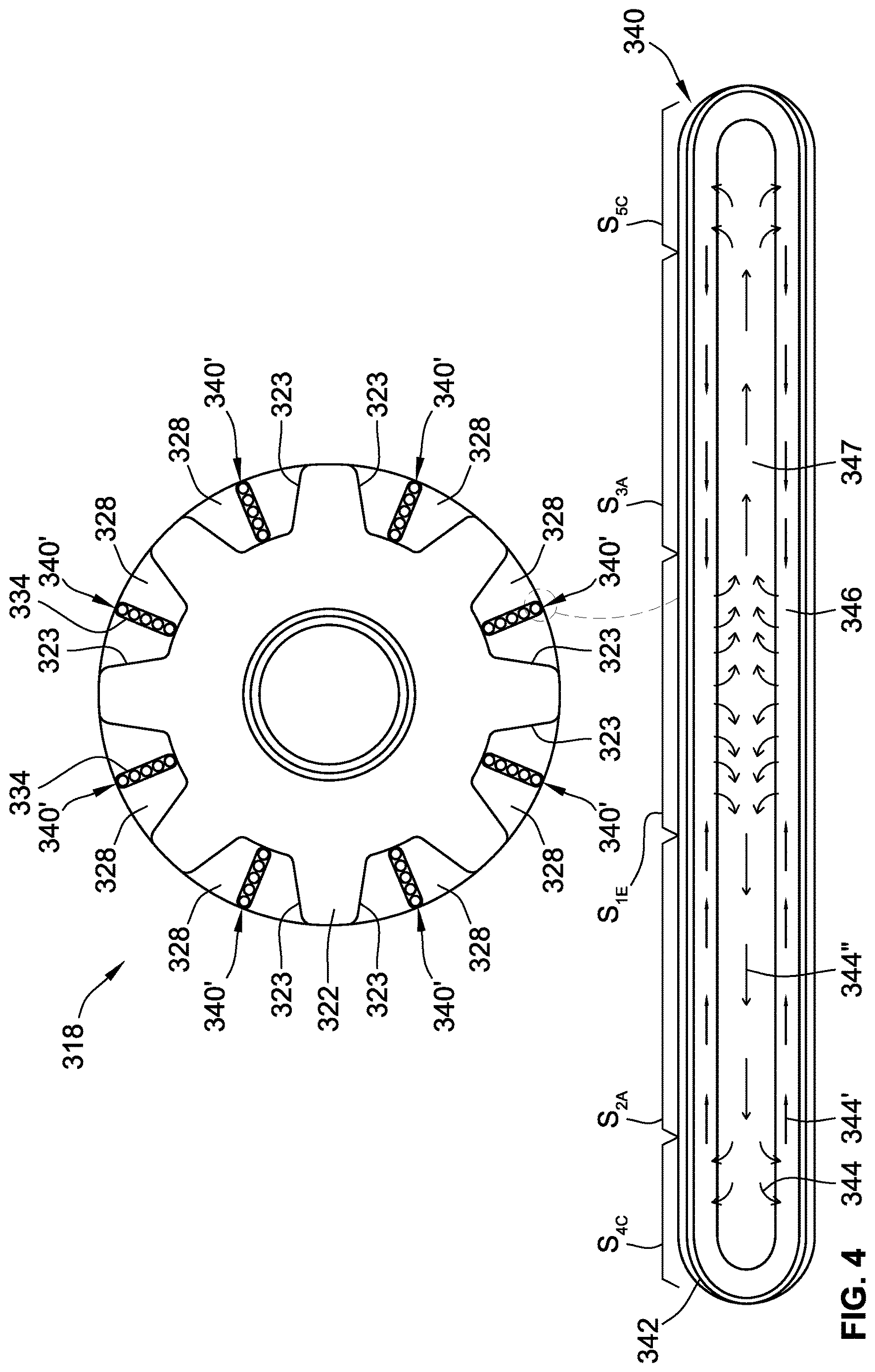 Patent US12620874 Figure 4 – Winding slot-embedded vapor chambers and heat pipes with endcap heat sinks for electric machines