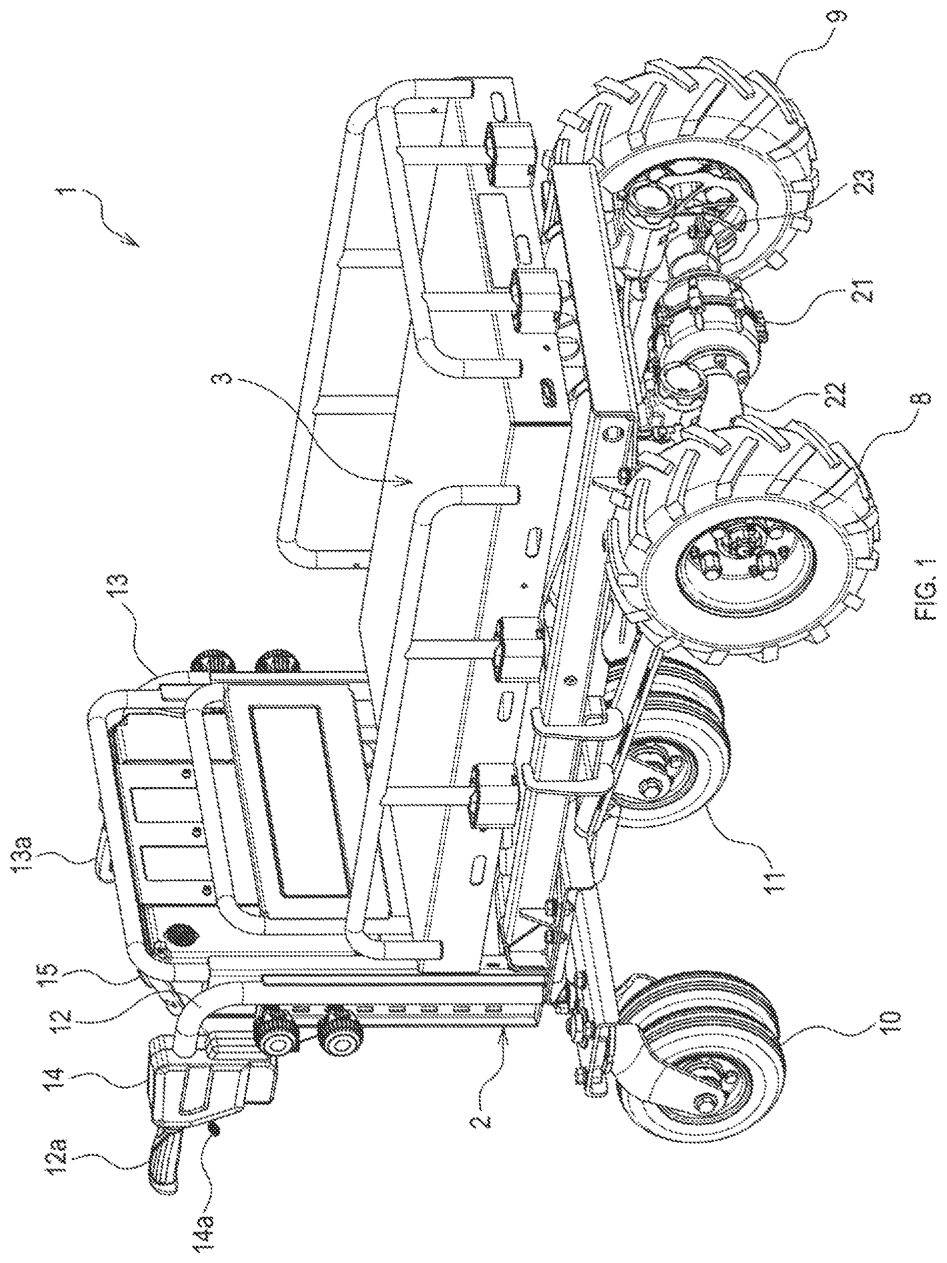 Patent US12620875 — Battery-powered wheelbarrow — Figure 1