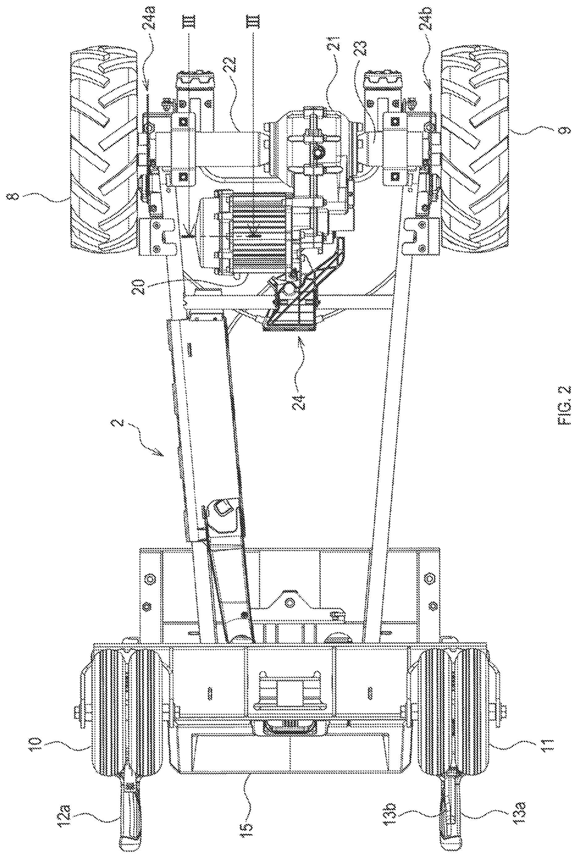Patent US12620875 Figure 2 – Battery-powered wheelbarrow