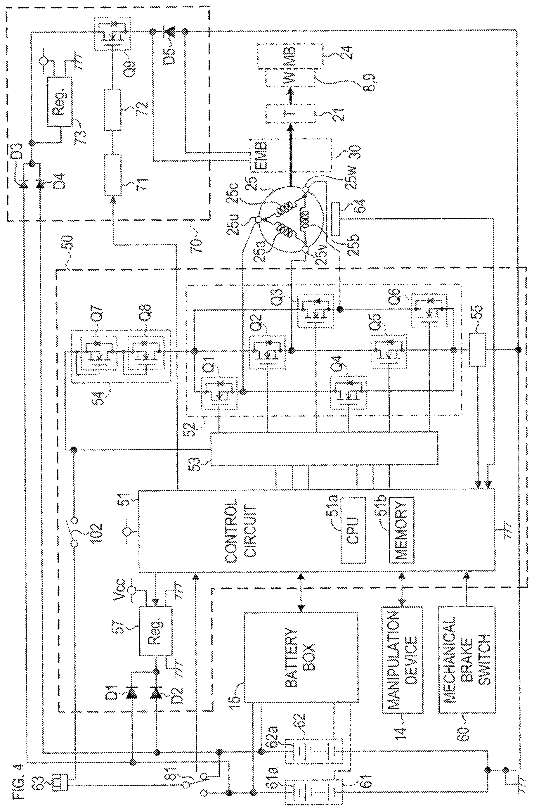 Patent US12620875 Figure 4 – Battery-powered wheelbarrow
