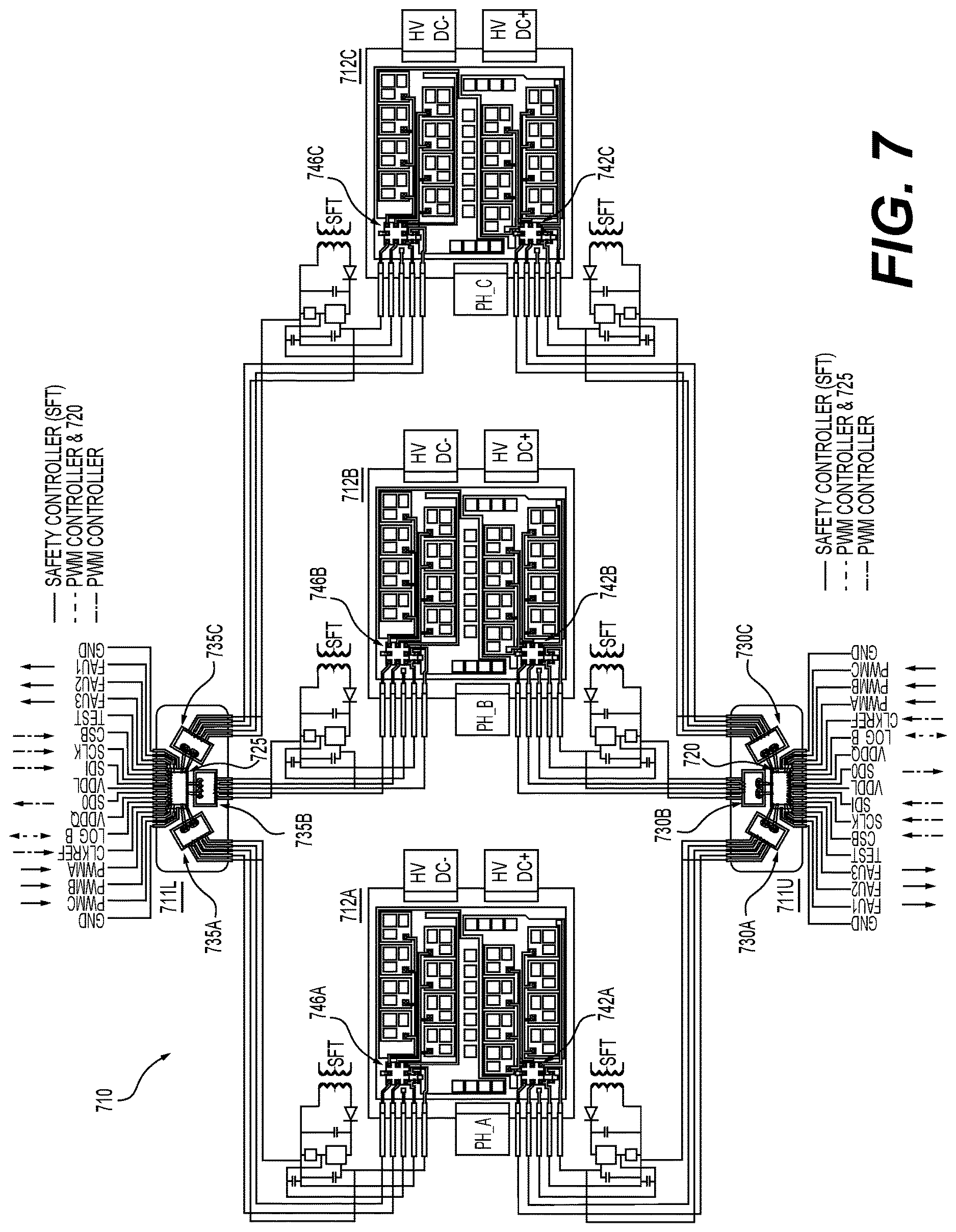 Patent US12620891 Figure 7 – Systems and methods for three channel galvanic isolator for inverter for electric vehicle