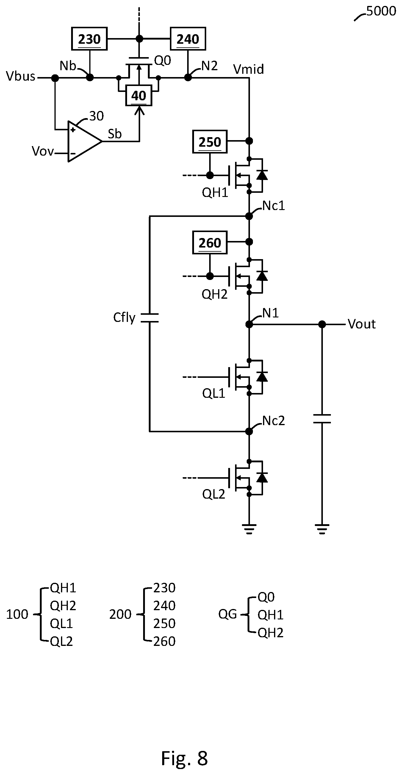 Patent US12620896 Figure 8 – High efficiency power conversion circuit having high voltage tolerance