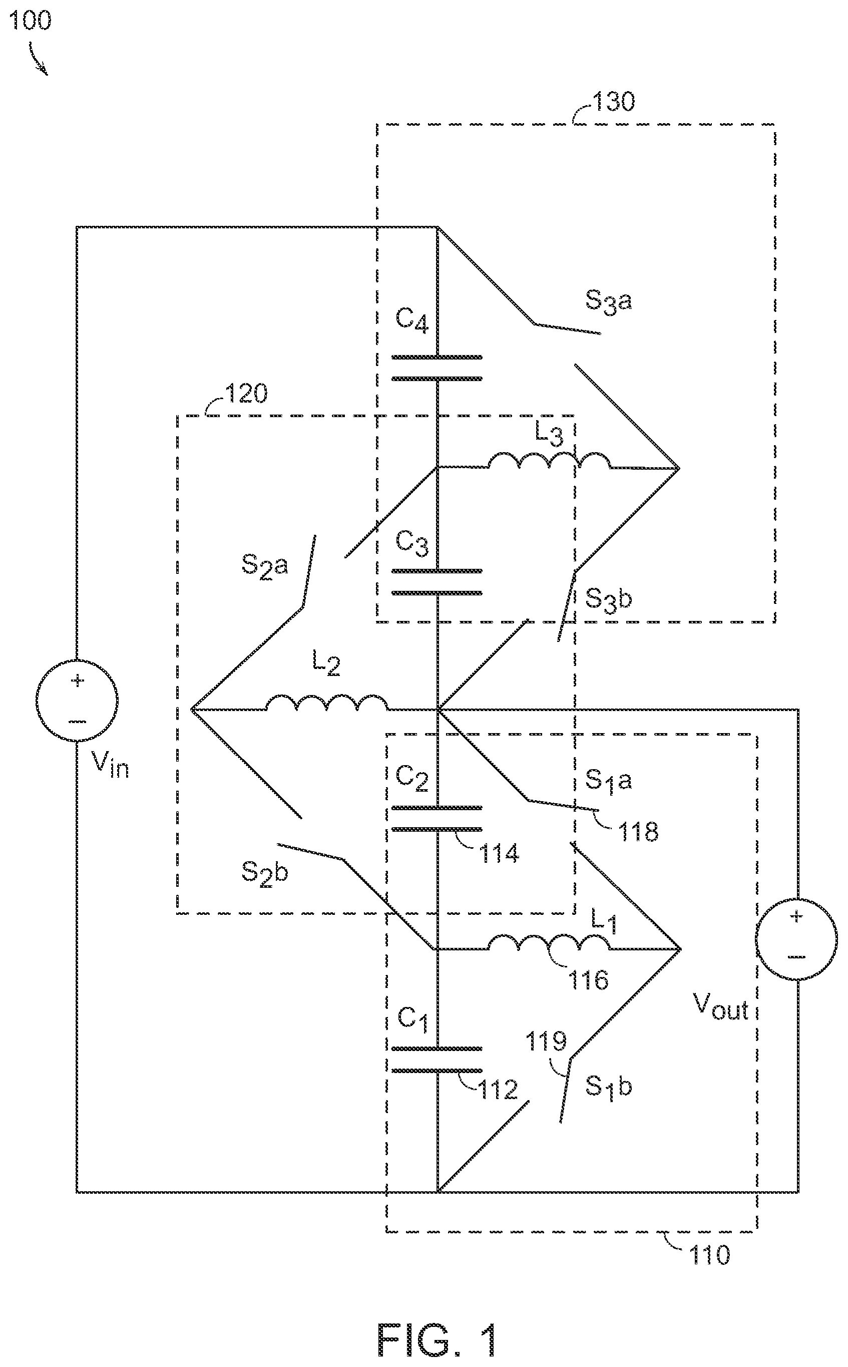 Patent US12620903 — Systems and methods for stacked multi-level power converter implementations with linear scaling — Figure 1