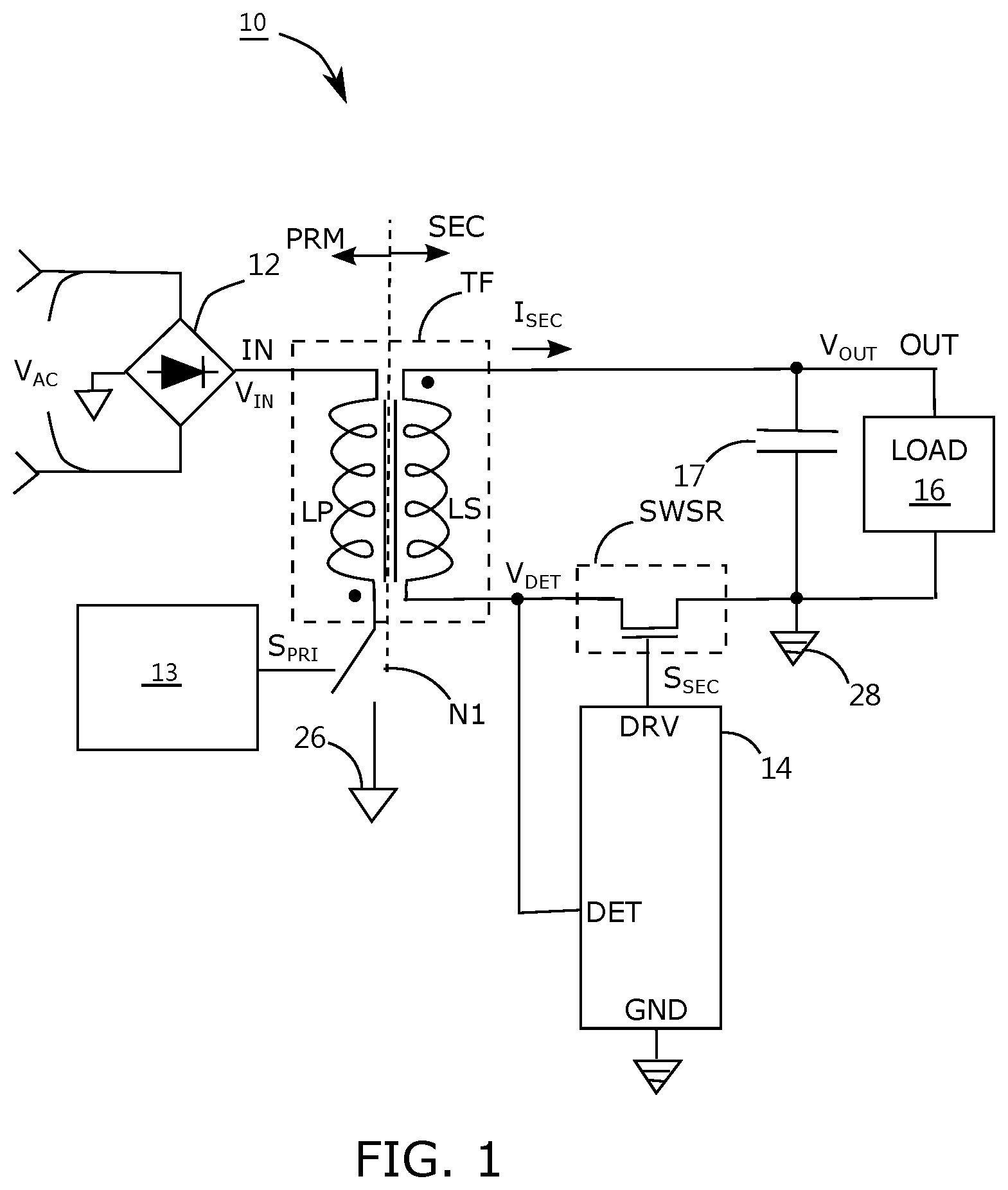 Patent US12620906 Figure 1 – Synchronous rectification controller and control method thereof