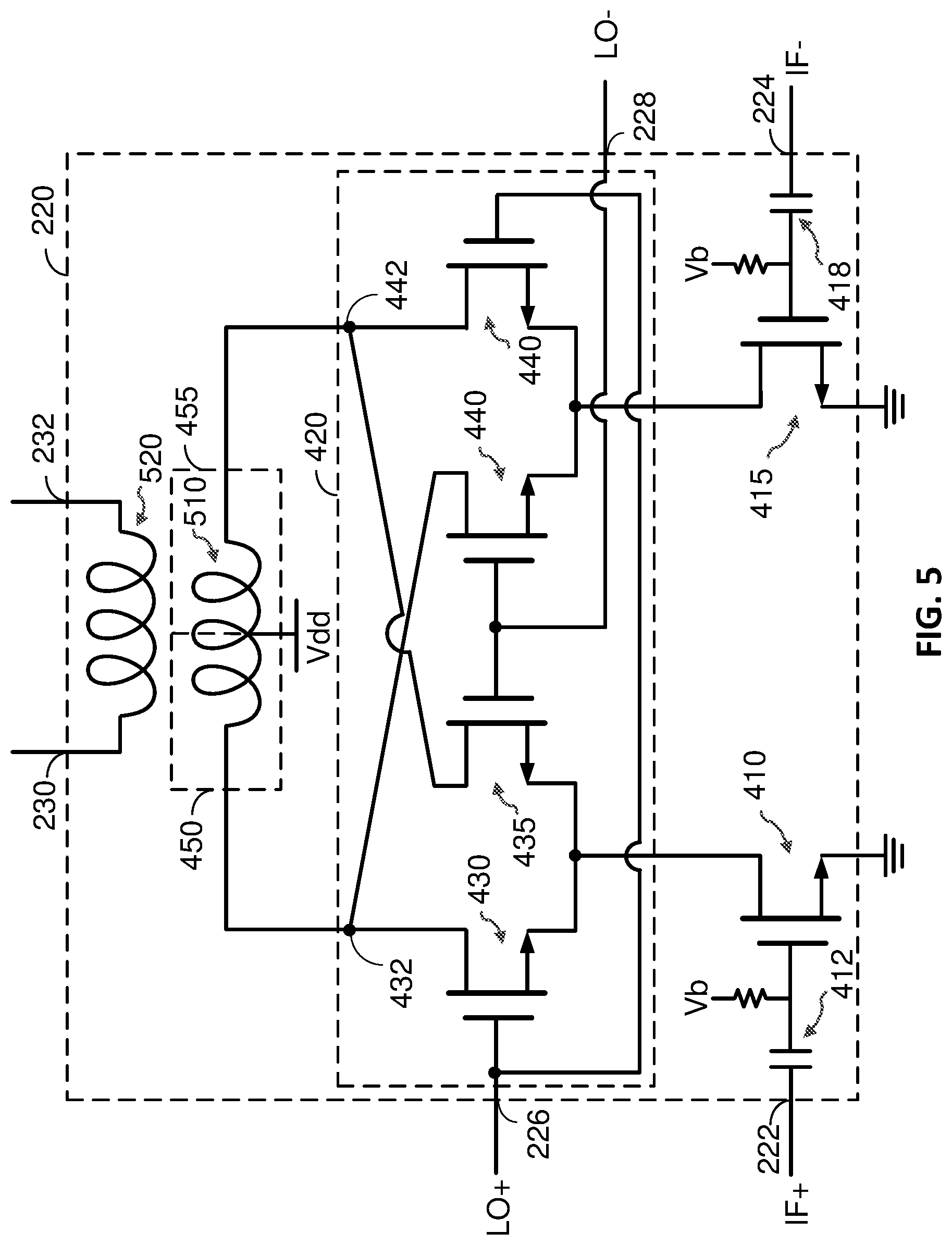 Patent US12620936 Figure 5 – Mixer with reduced local oscillator (LO) leakage