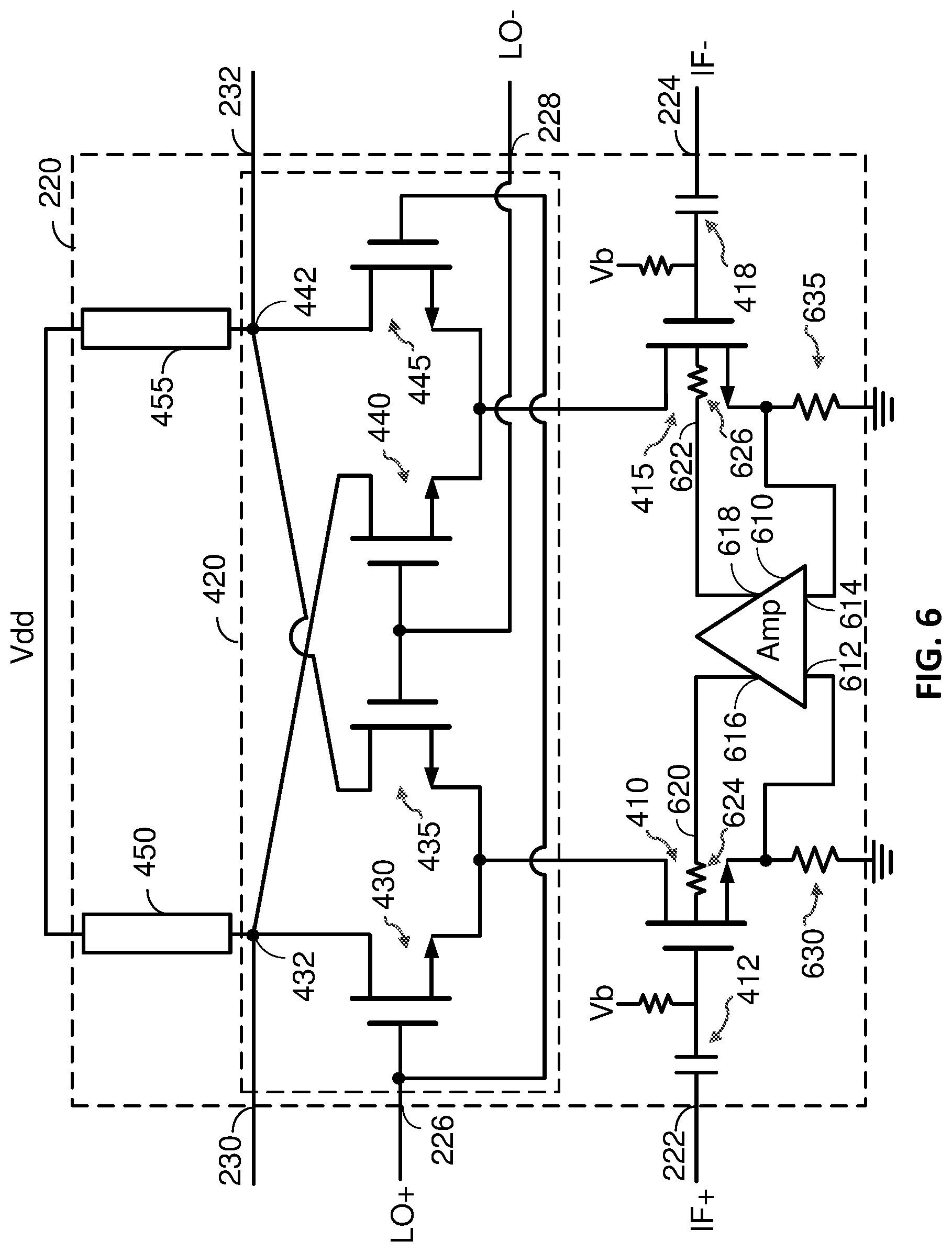 Patent US12620936 Figure 6 – Mixer with reduced local oscillator (LO) leakage