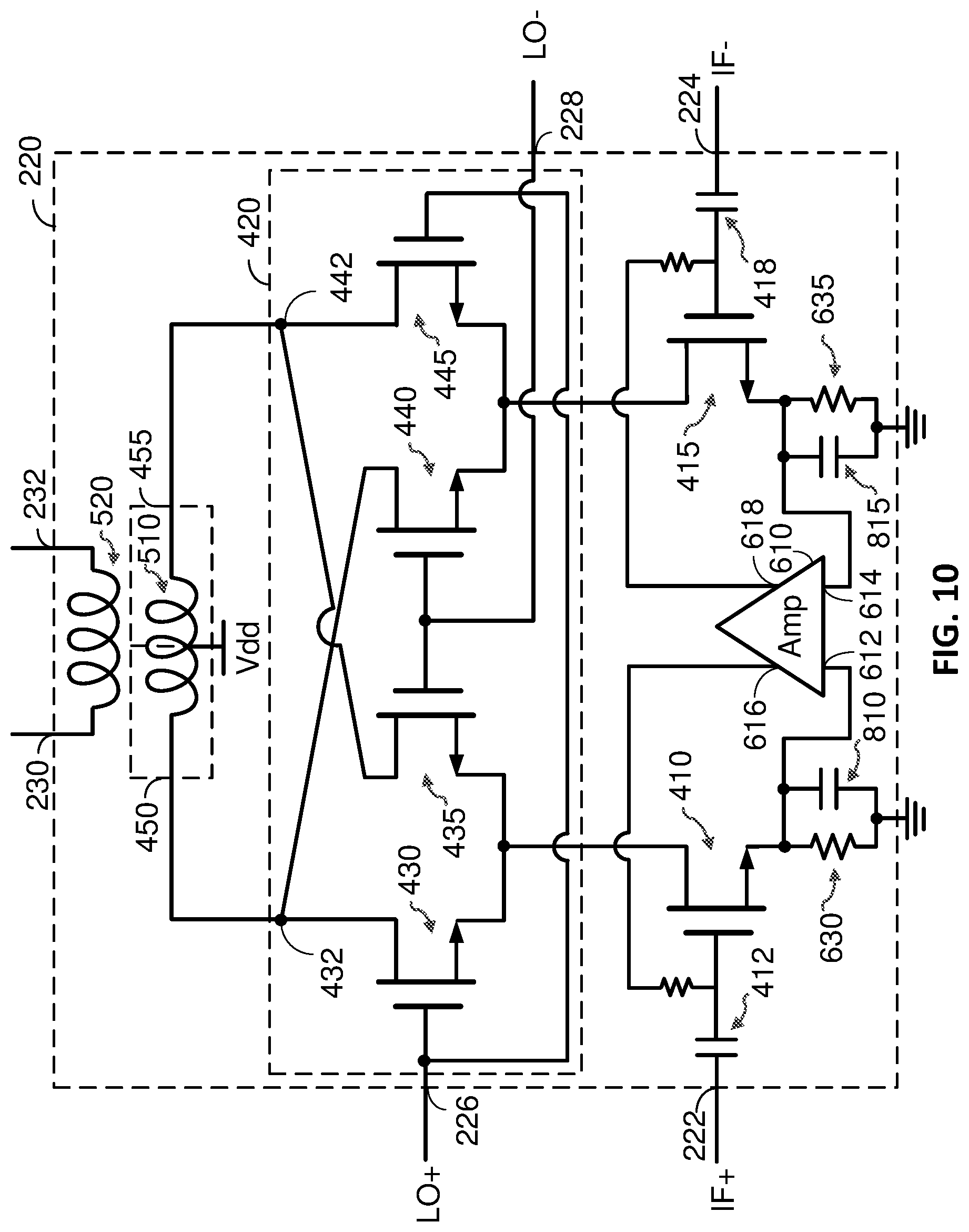 Patent US12620936 Figure 10 – Mixer with reduced local oscillator (LO) leakage