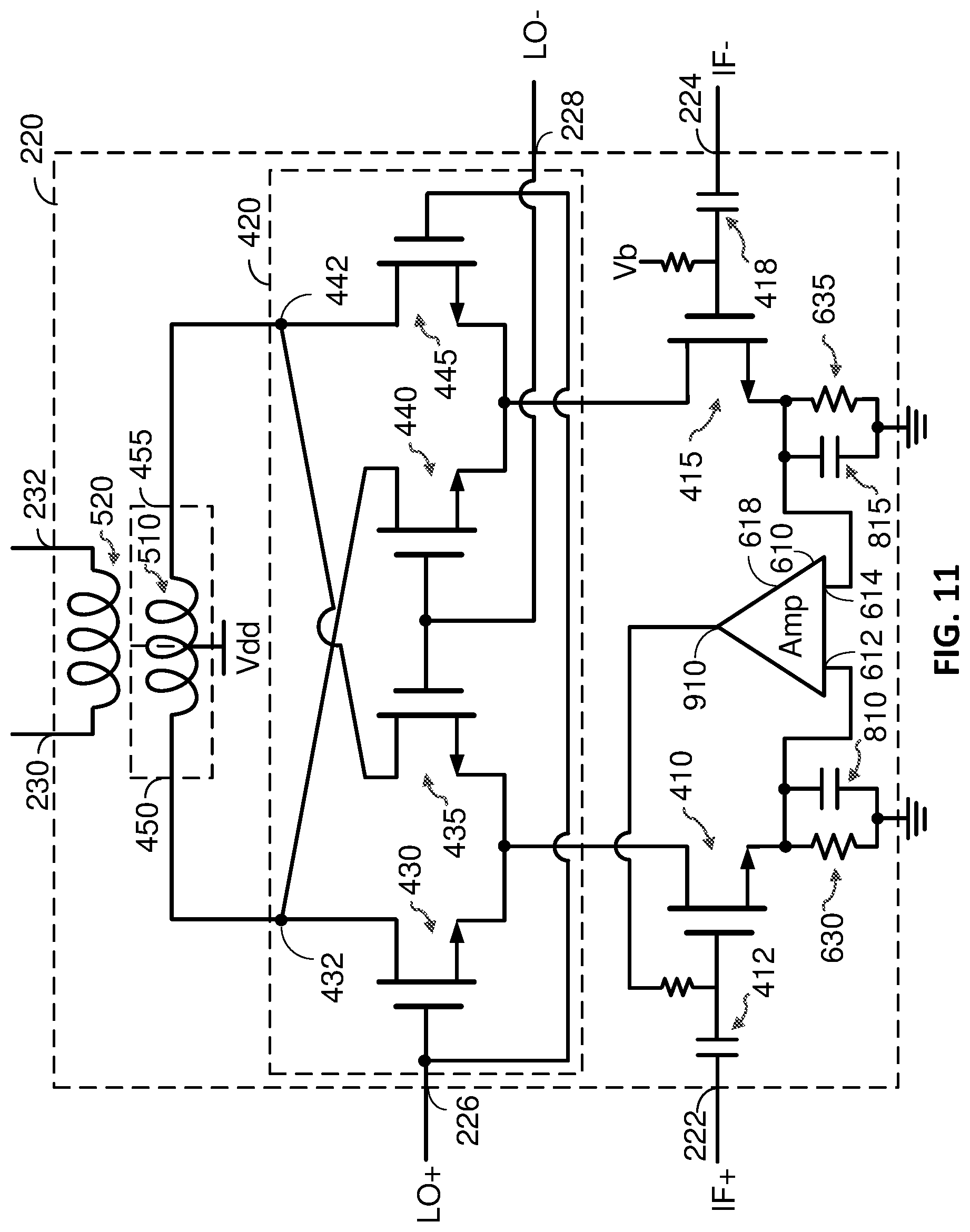 Patent US12620936 Figure 11 – Mixer with reduced local oscillator (LO) leakage