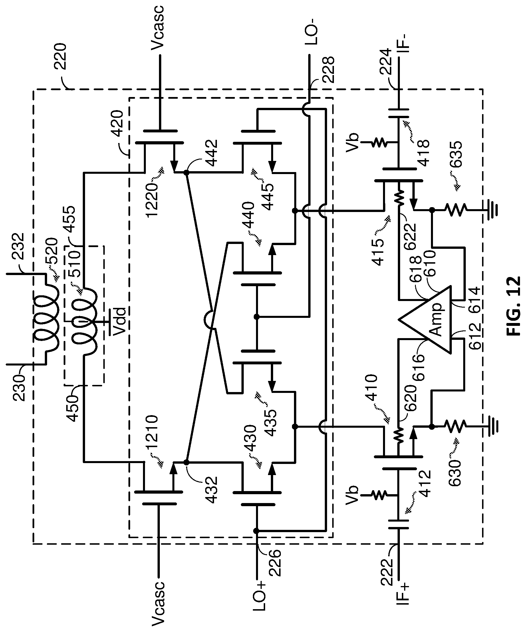 Patent US12620936 Figure 12 – Mixer with reduced local oscillator (LO) leakage