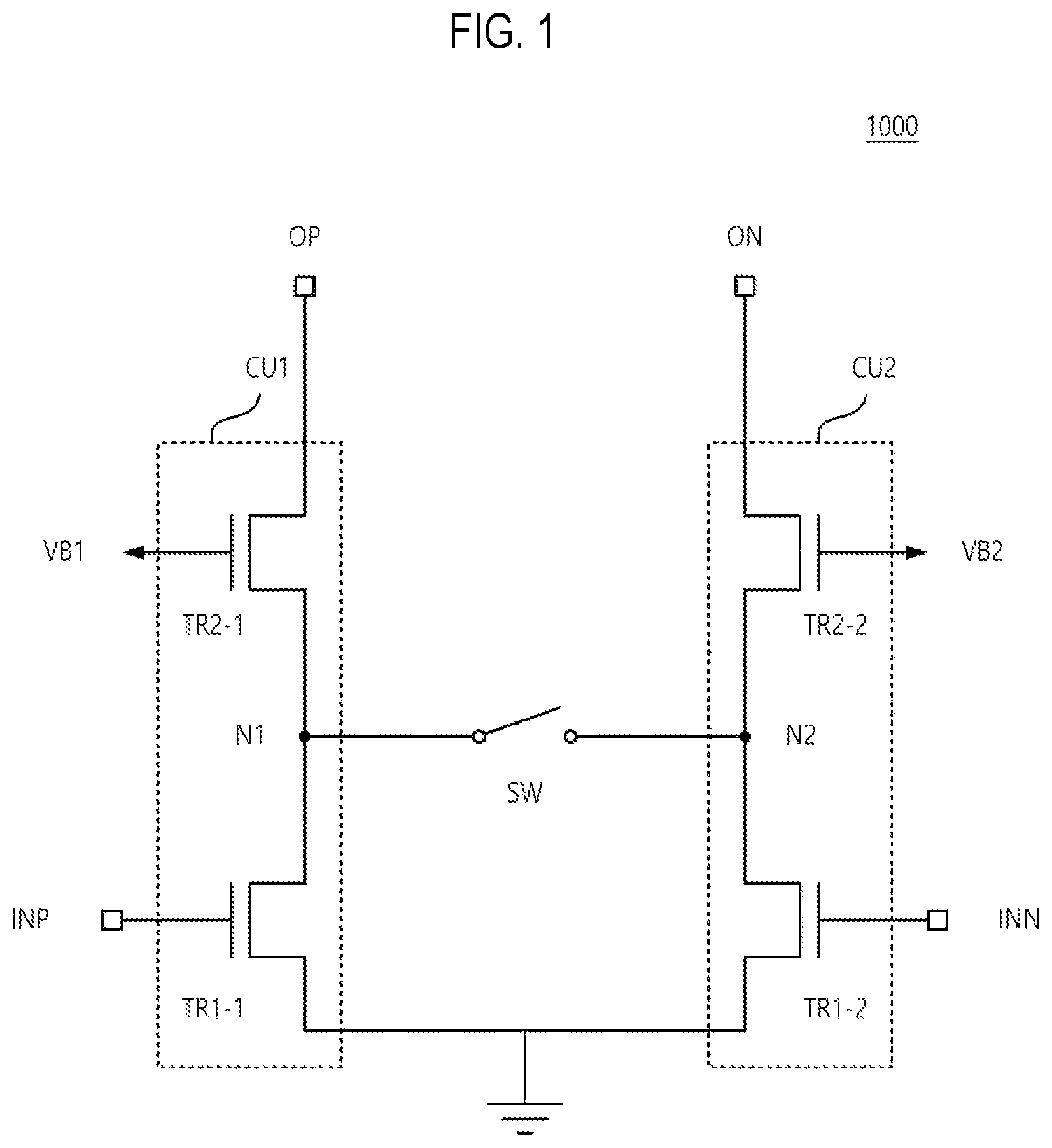 Patent US12620937 Figure 1 – Amplifier capable of canceling leakage components