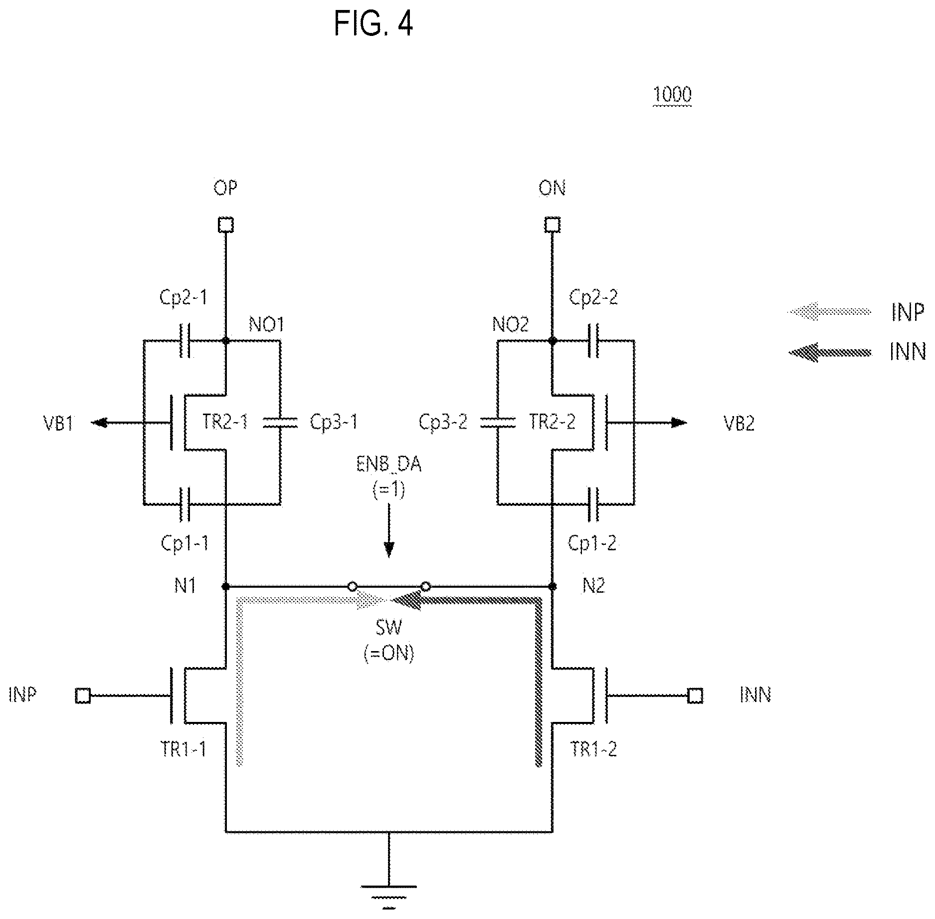 Patent US12620937 Figure 4 – Amplifier capable of canceling leakage components