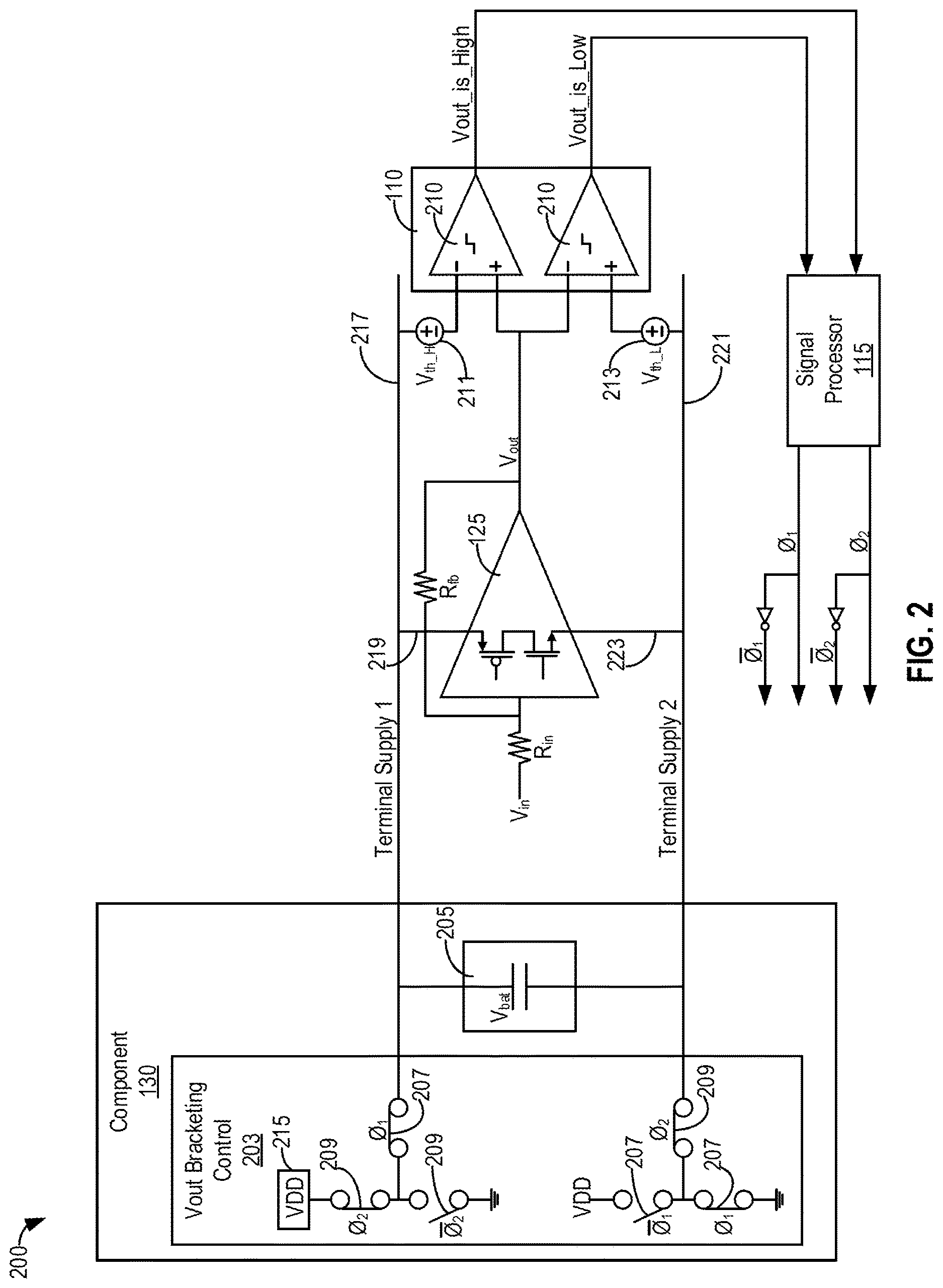 Patent US12620938 Figure 2 – High efficiency amplifier with output signal bracketing dynamic supplies