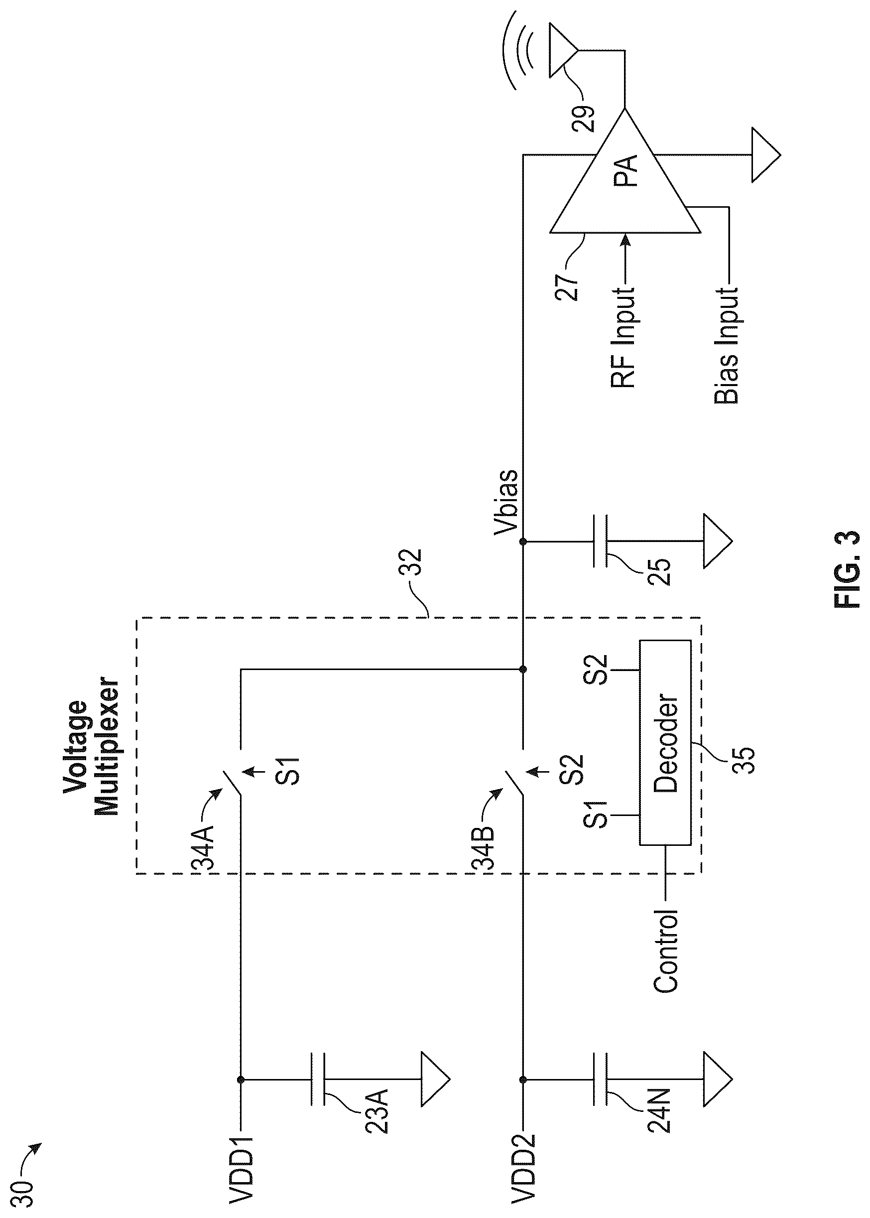 Patent US12620939 Figure 3 – Magnetic field cancellation in radio frequency power amplifier envelope trackers