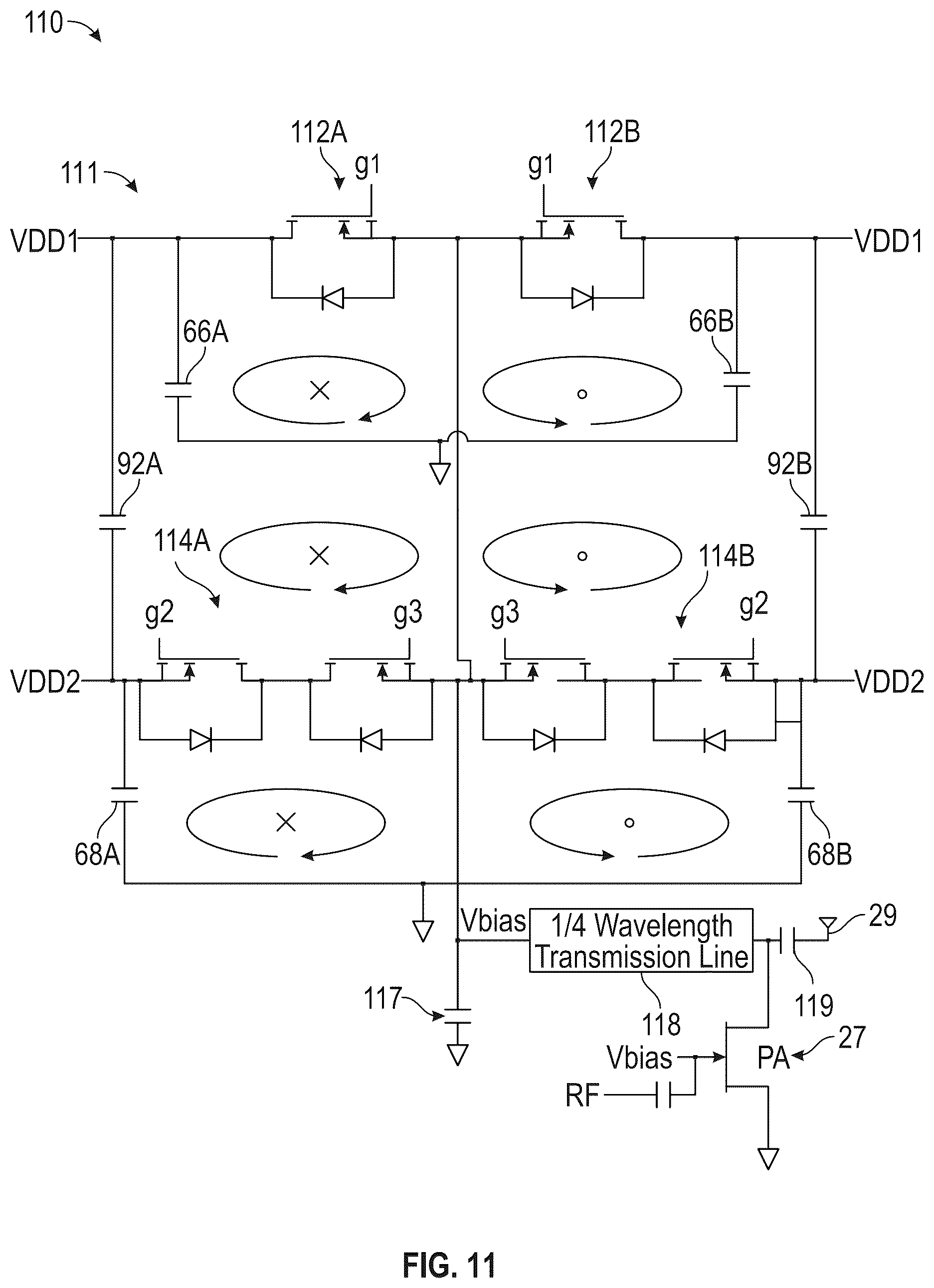 Patent US12620939 Figure 13 – Magnetic field cancellation in radio frequency power amplifier envelope trackers