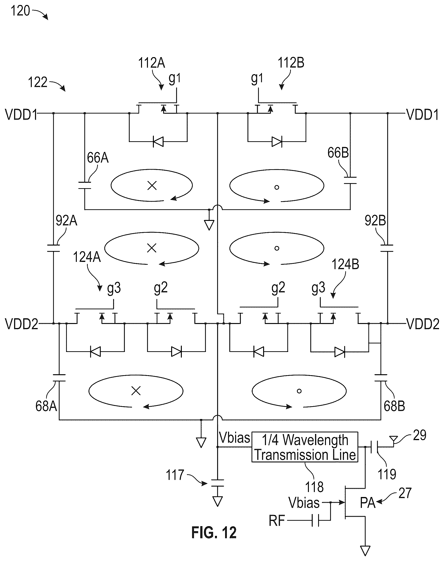 Patent US12620939 Figure 14 – Magnetic field cancellation in radio frequency power amplifier envelope trackers