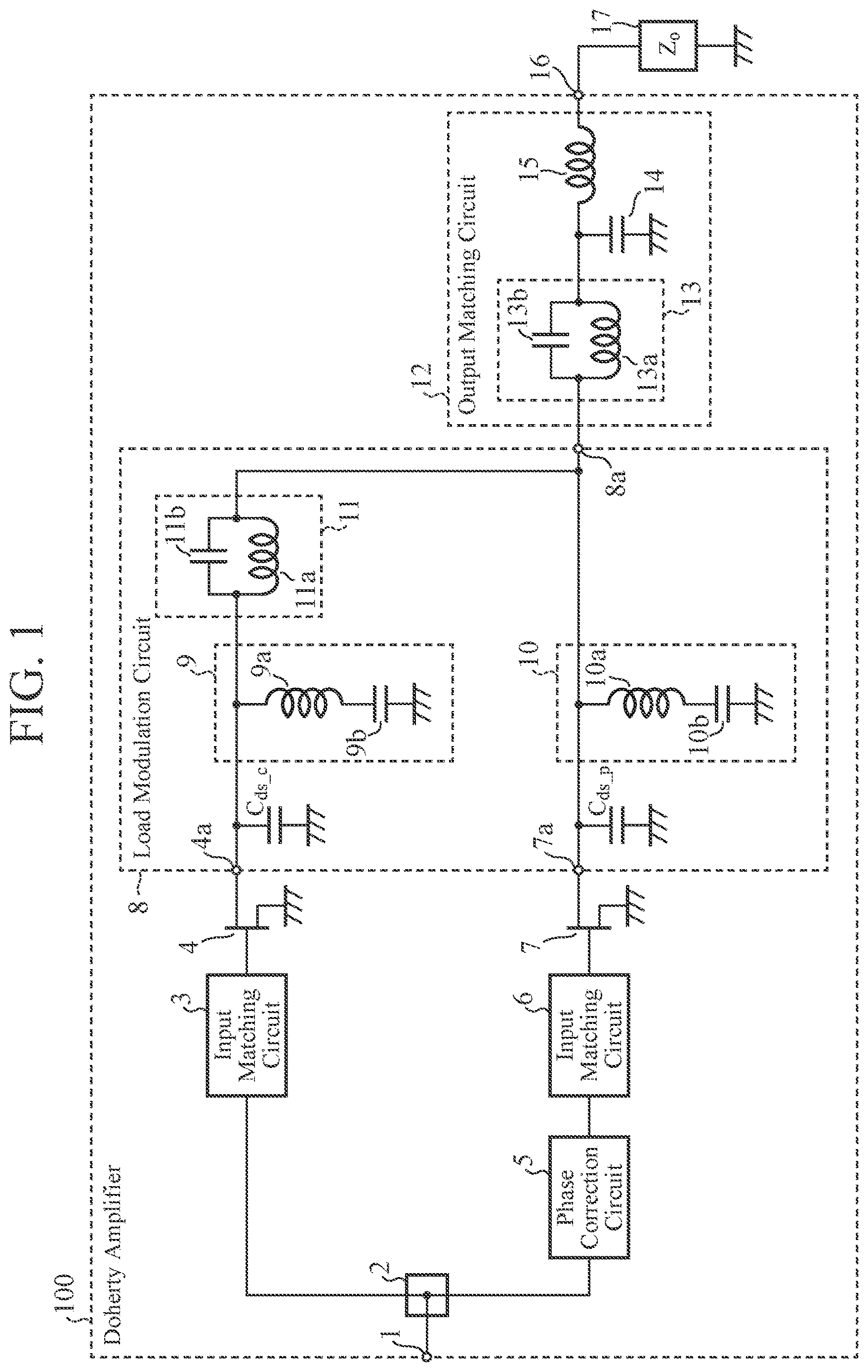 Patent US12620940 Figure 1 – Doherty amplifier