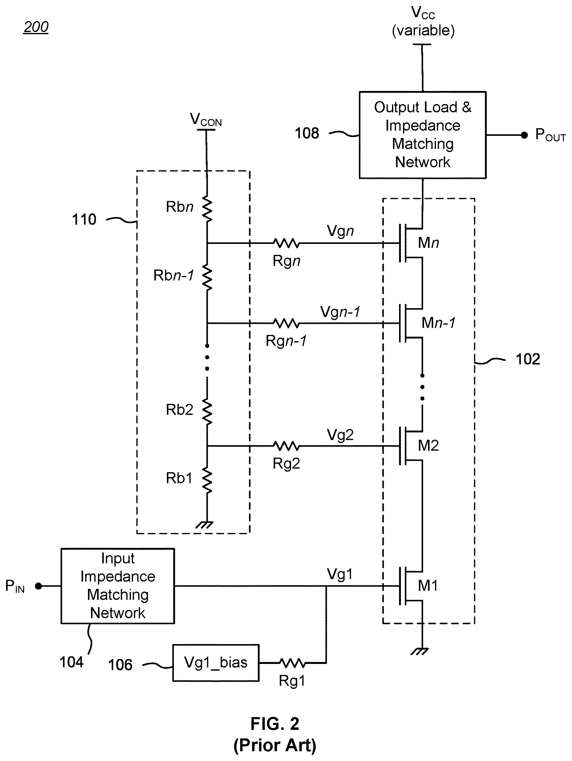 Patent US12620942 Figure 2 – Bias circuit for stacked power amplifiers with a variable power supply