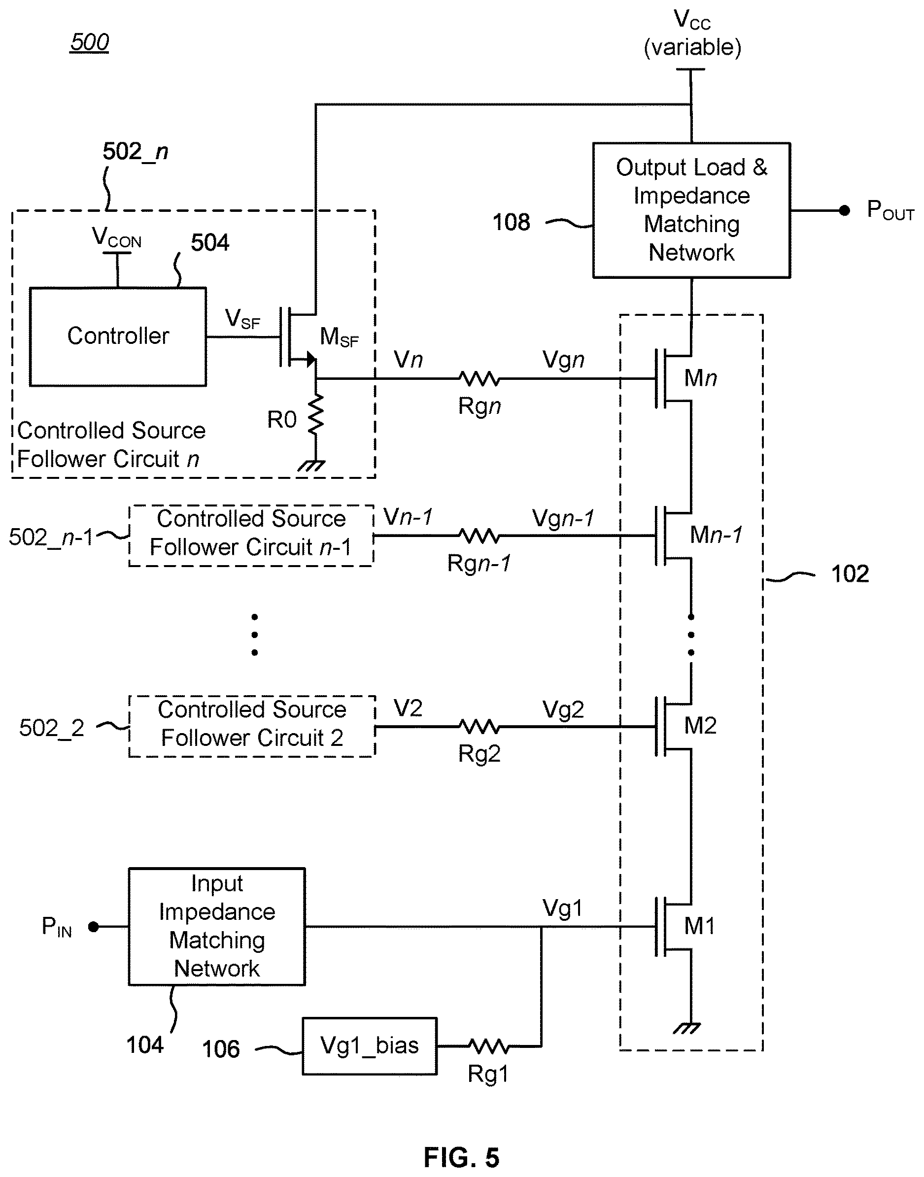 Patent US12620942 Figure 4 – Bias circuit for stacked power amplifiers with a variable power supply